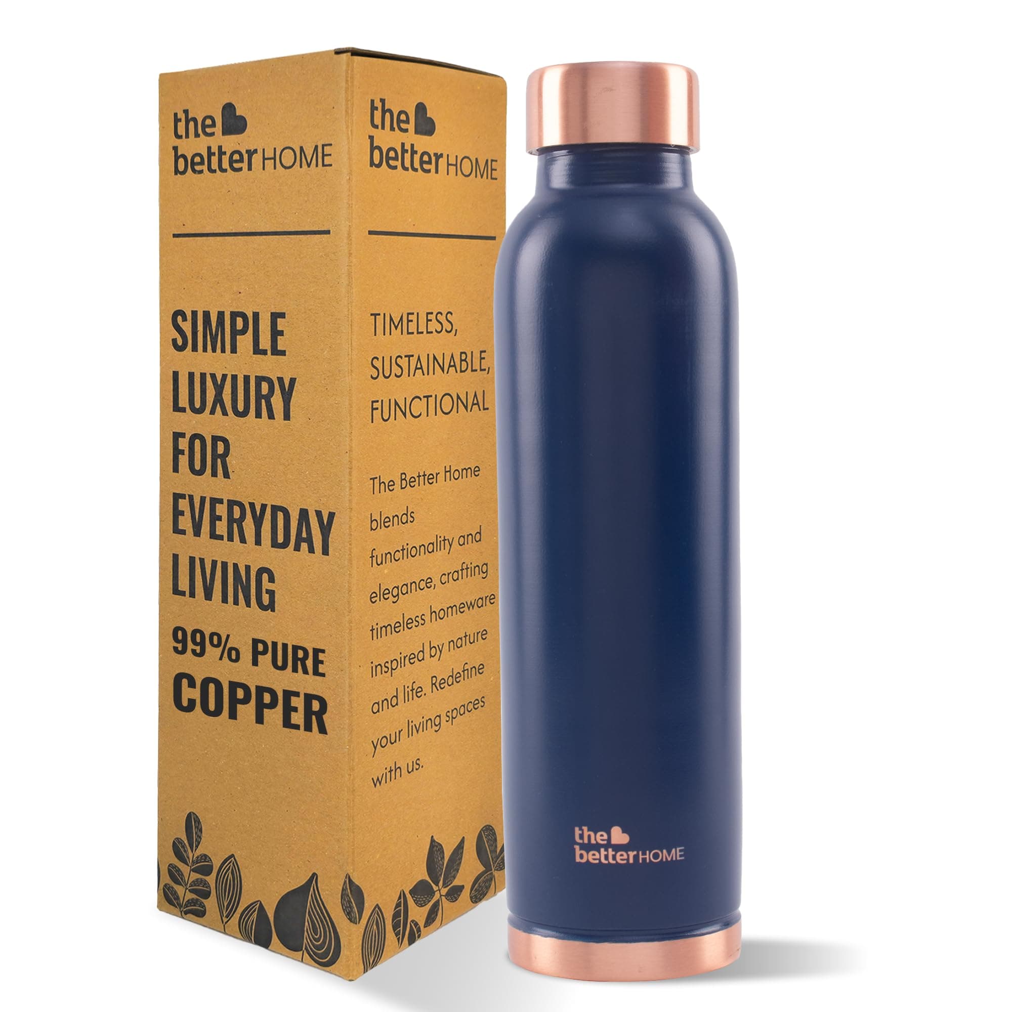 The Better Home Copper Water Bottle | Copper Water Bottle 950ml | With Anti Oxidant Properities | Provides Health Benefits | Pure Tamba | Blue