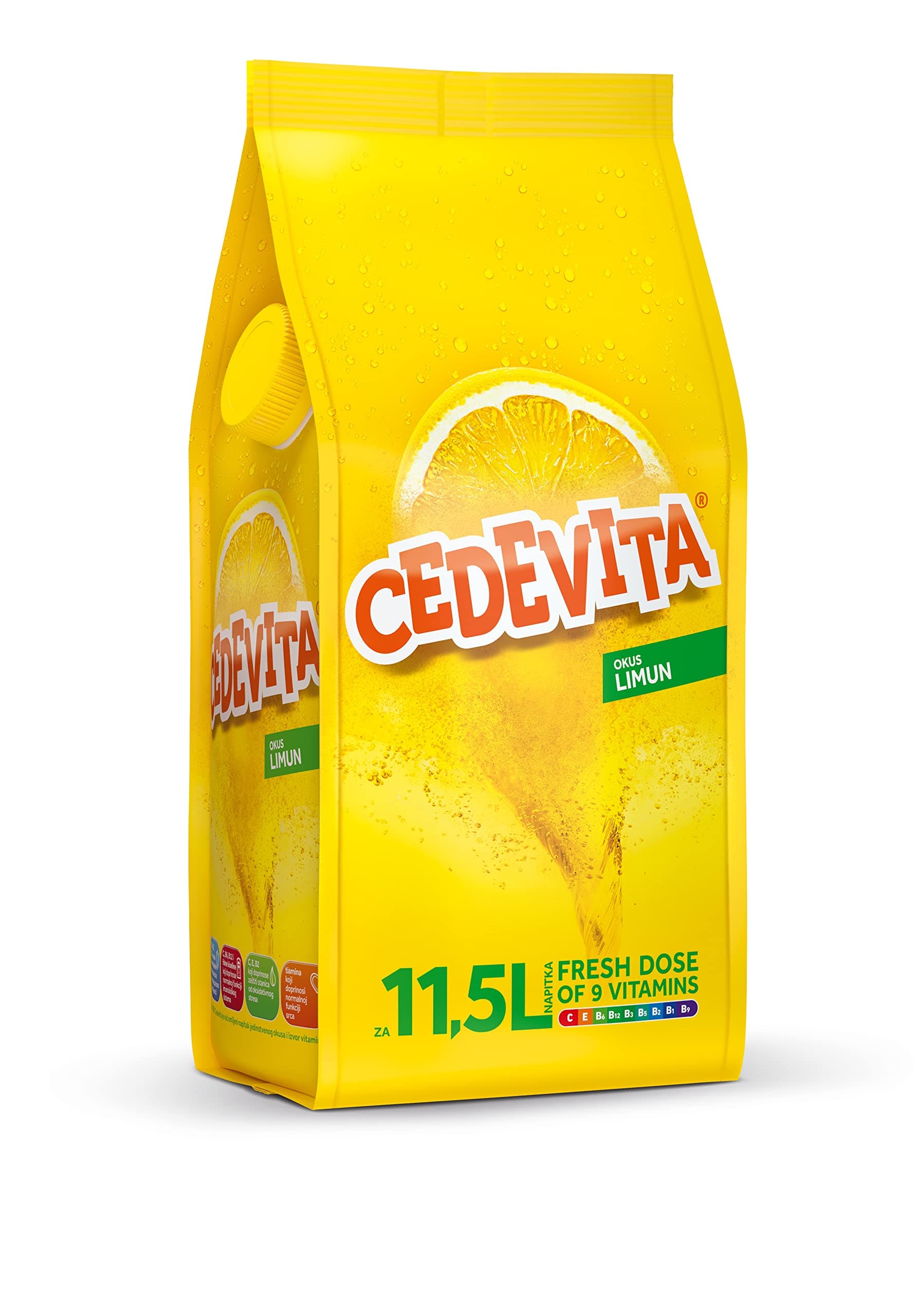 Cedevita Lemon Flavored Instant Drink – Contains 9 Vitamins to Quickly Energize Your Body & Mind – Revitalize Yourself with Vitamins Enriched Fruity Powder - 1 kg Pack for 13 Litres of Drink (Lemon)
