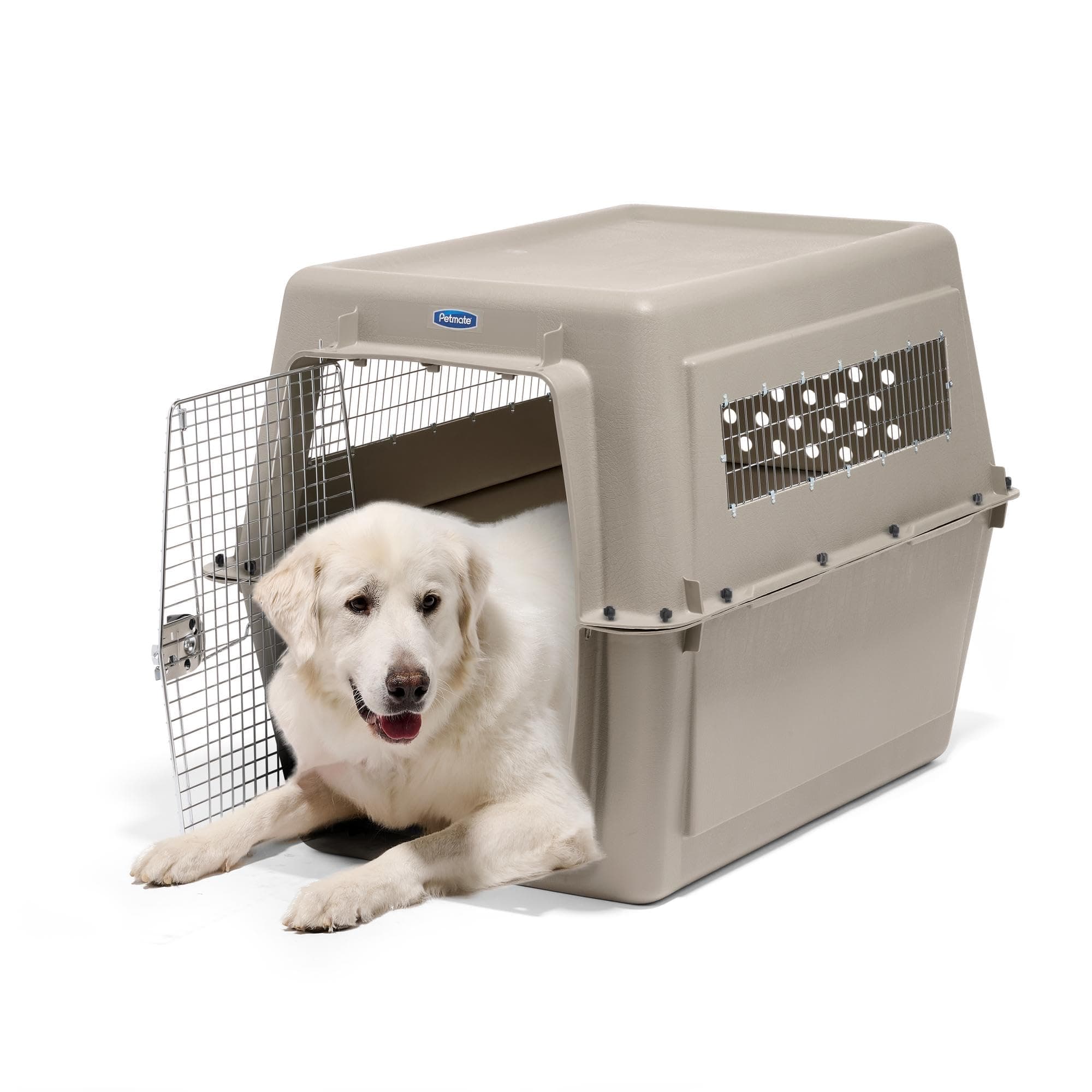 Ultra Vari Dog Kennel - Portable Crate for Extra Large Dogs 90-125 lbs - Airline-Friendly - Heavy-Duty Plastic Shell - For Home and Travel - Made in USA - 48 Inches - Taupe