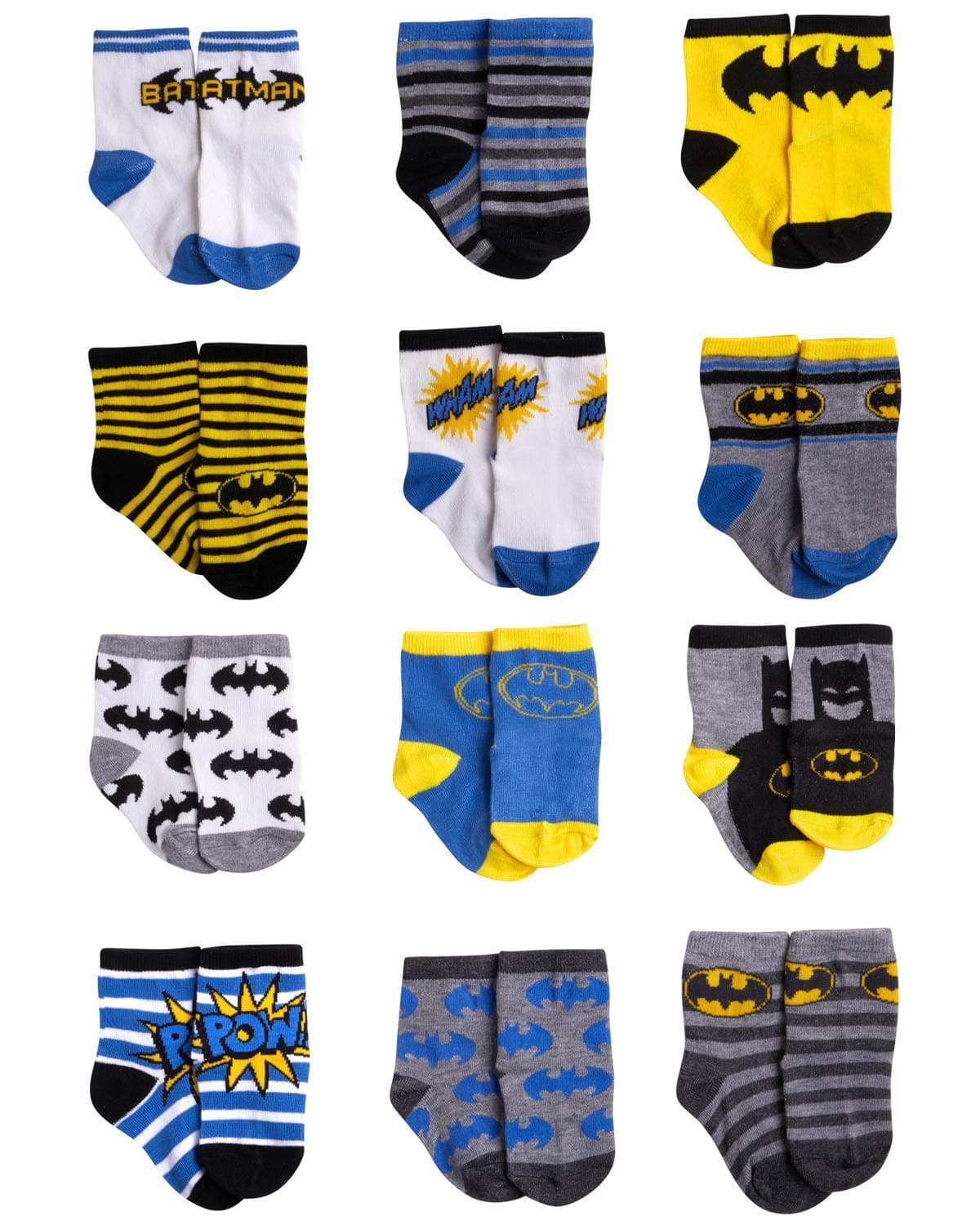 Baby Boys’ and Girls’ Socks - 12 Pack Batman, Wonder Woman, Superman, Justice League, Super Girl Socks (0-24M)