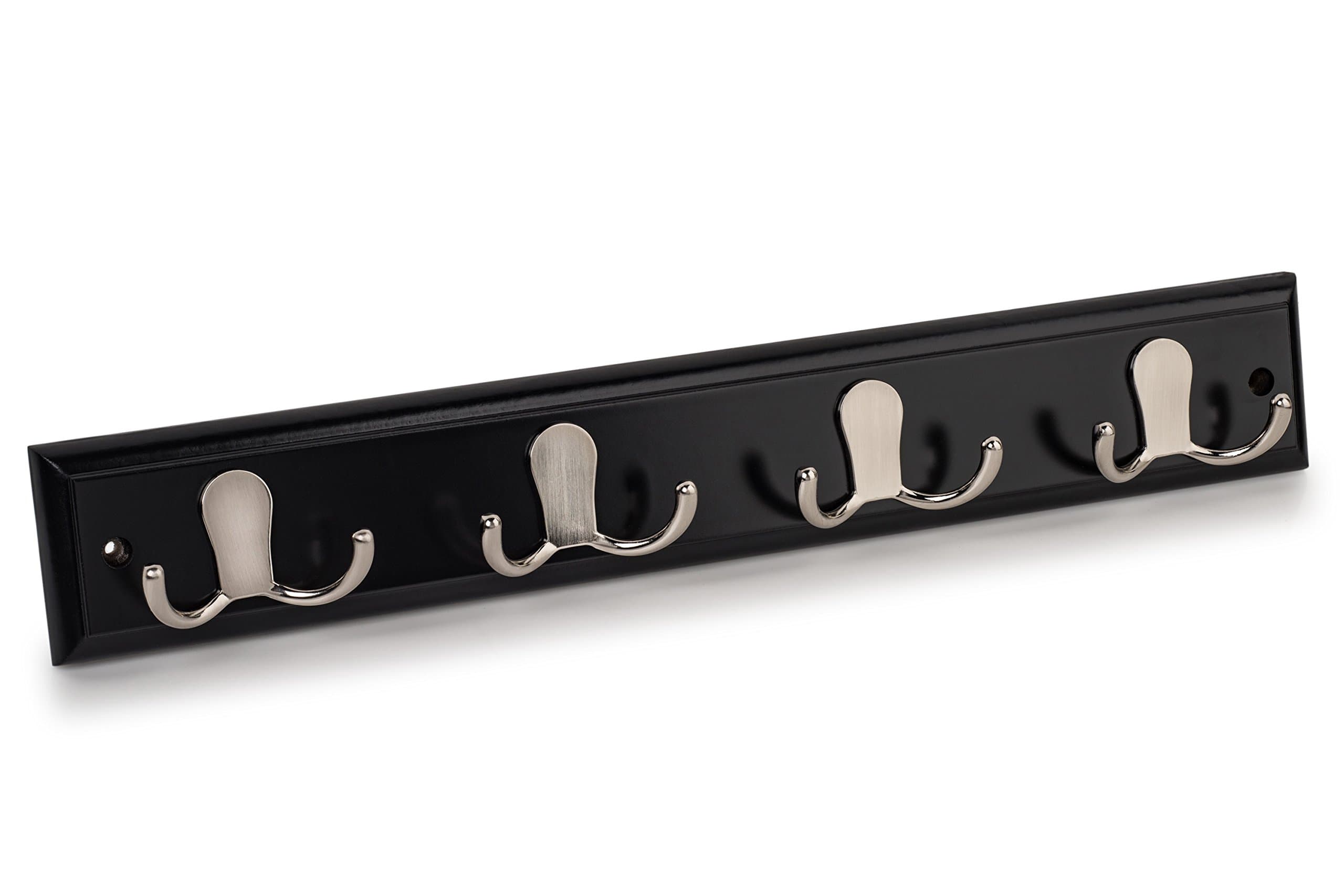 Maine Furniture CoOCCO Coat Hooks - Wall-Mounted with Heavy-Duty Double Robe Hooks including Wall Fixings on Black, 45 x 7 x 7 cm