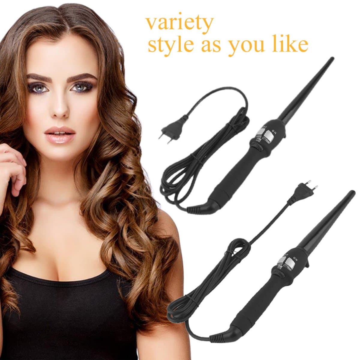 SKKY Curlers Conical Curling Iron Single Tube Ceramic Glaze Pear Flower Cone Electric Hair Curly Hair