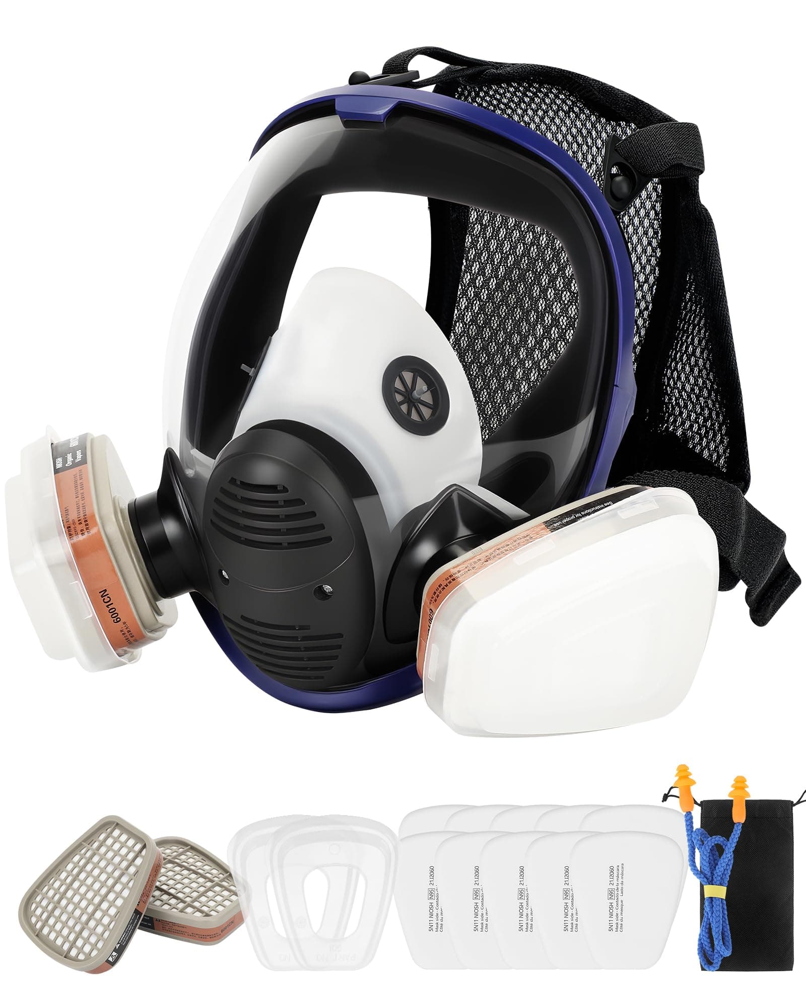 OHMOTOR Full Face Respirator Mask Activated Carbon Respirator Masks for Organic Vapor 4pcs Filter Cartridges
