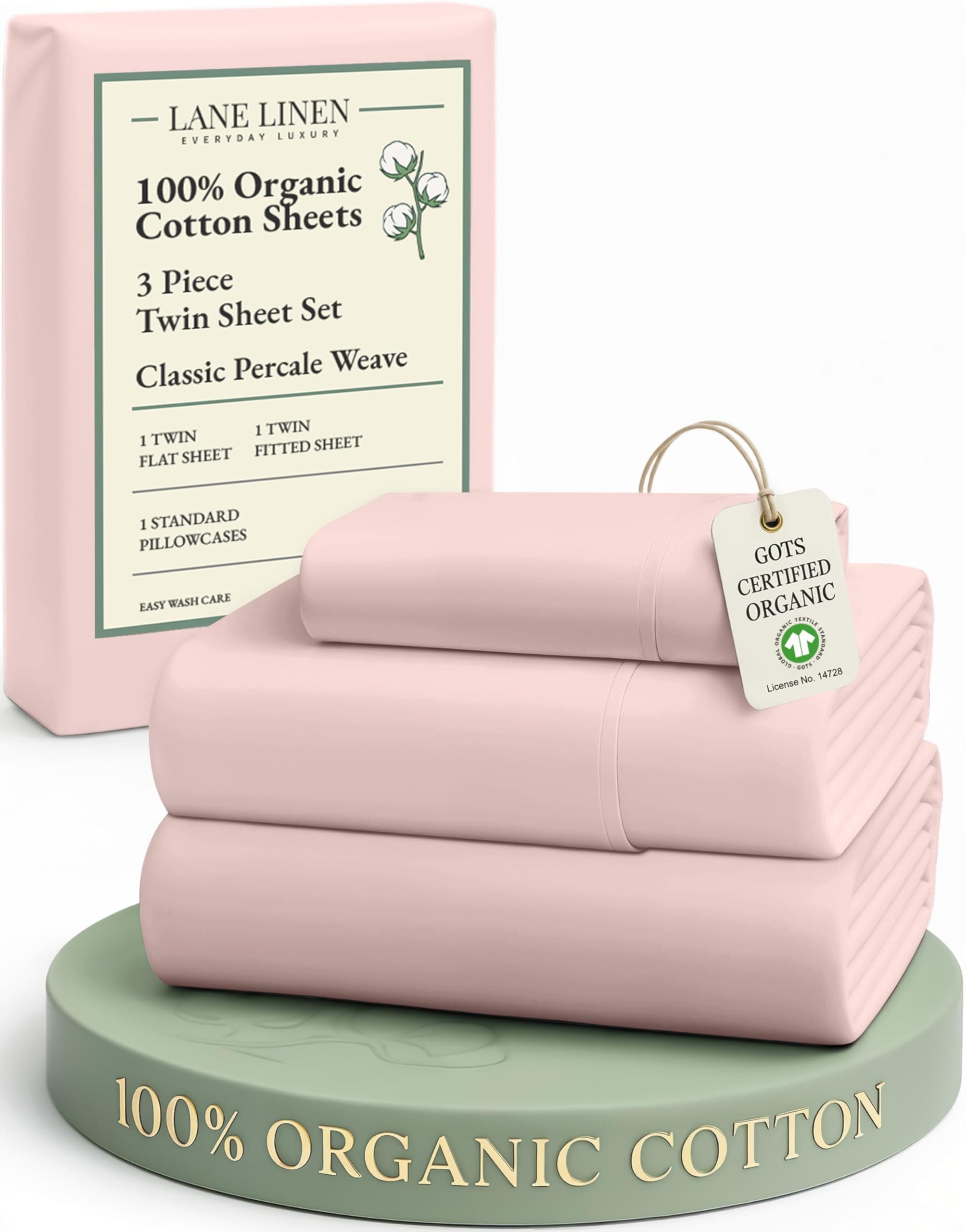 LANE LINEN Eco Friendly 100% Organic Cotton Twin Sheet Set, Hotel Quality Premium Bedding Sheets & Pillowcases Set Twin Size, Soft & Comfy Percale Sheets, Machine Wash Bed Sheets- Sepia Rose