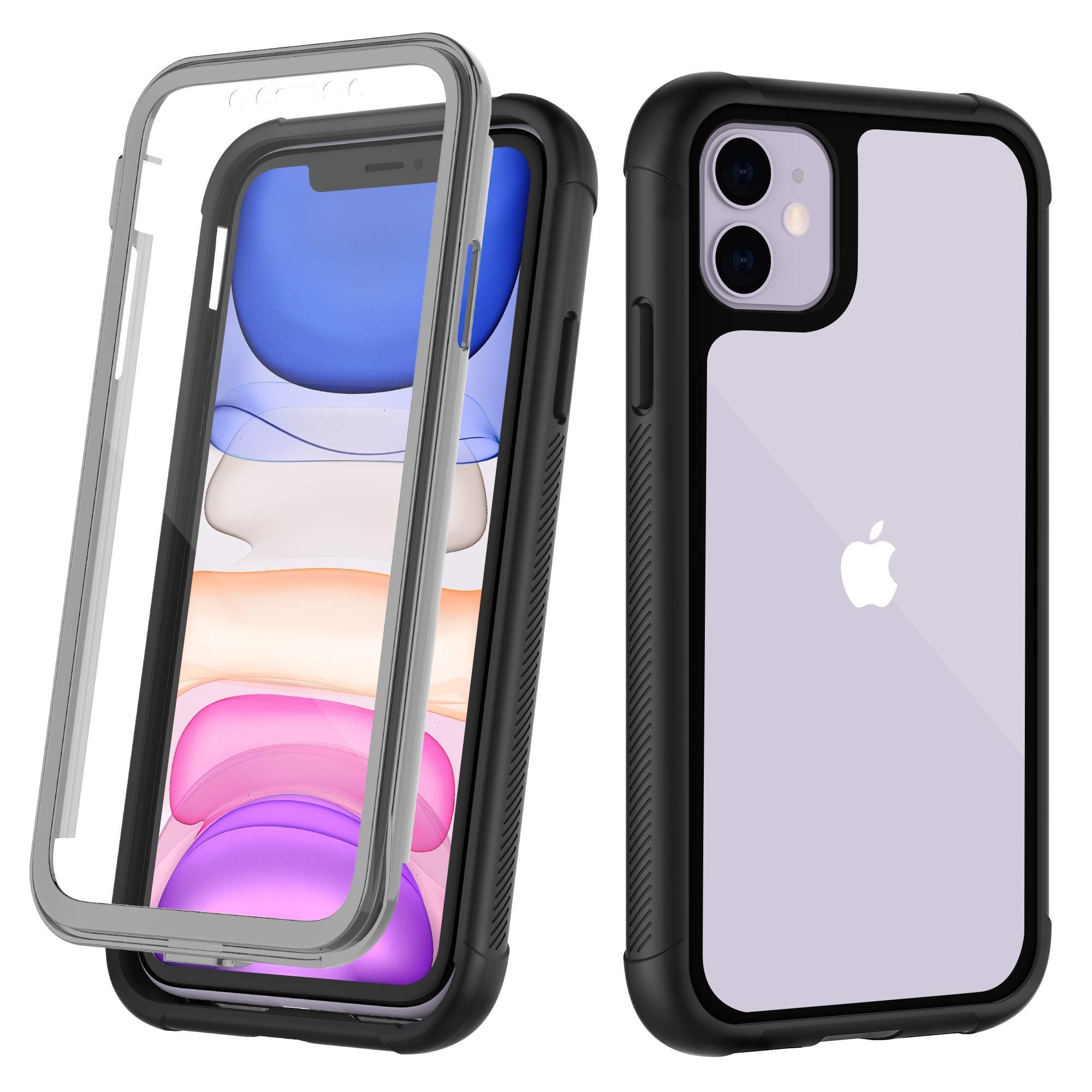 OUNNE iPhone 11 Case,Full-Body Rugged Clear Case with Built-in Screen Protector Heavy Duty Protection Designed for iPhone 11 Cases 6.1 Inch (2019) (Gray)