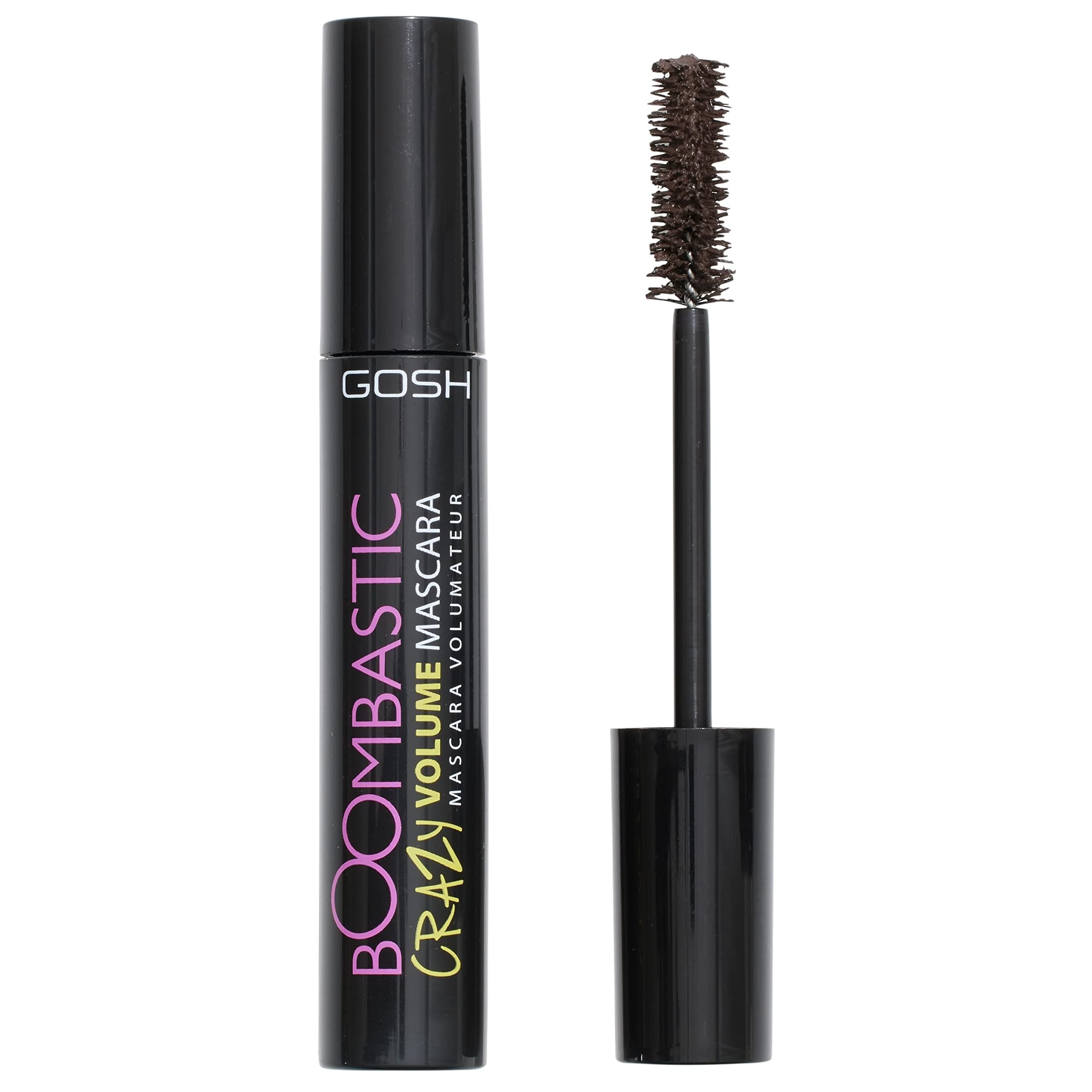 GOSH Boombastic Crazy Mascara for Extreme Volume and Long Eyelashes, Volume Mascara with Precise Brush Head, Eyelashes without Clumps, Skin-Friendly and Fragrance-Free, 005 Chocolate Brown