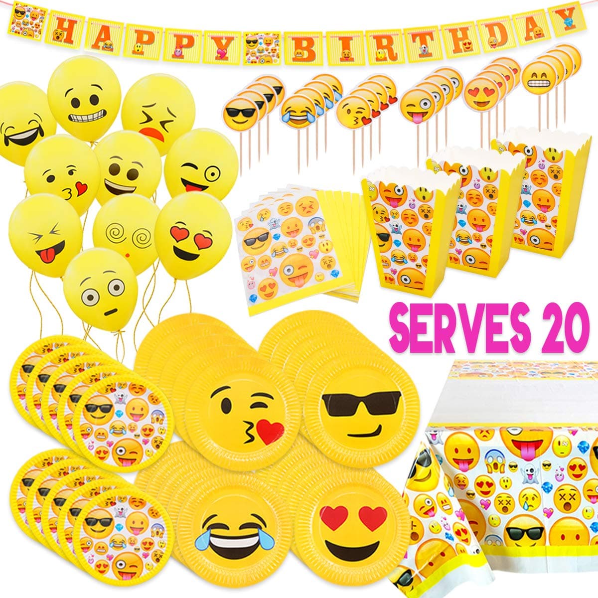 MelonBoat Party Supplies Birthday Decorations Kit, Plates, Napkins, Tablecloth, Popcorn Boxes, Cake Toppers, Banners, Latex Balloons, 102 ct, Serves