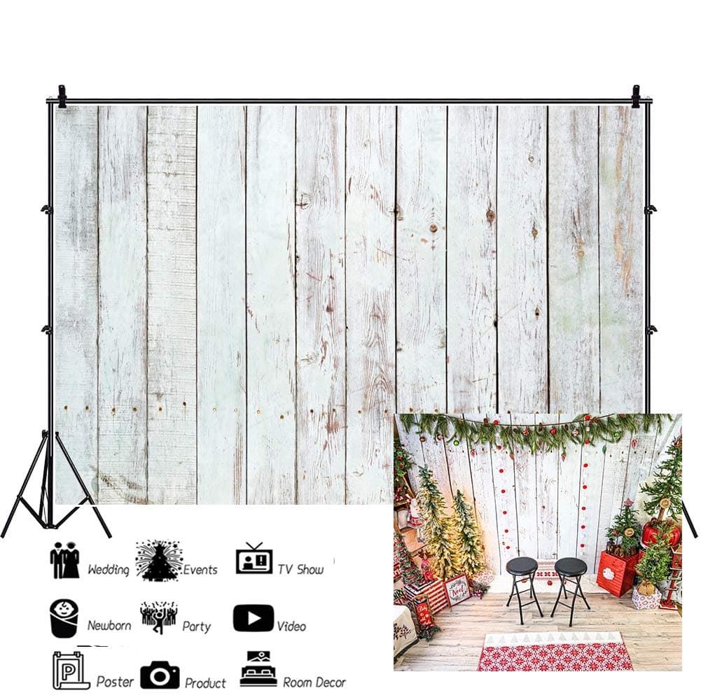 10x8ft Vintage White Wood Backdrops for Photography Rustic Retro Grunge Wooden Plank Portrait Wallpaper Newborn Baby Shower Wood Board Birthday Party Photoshoot Background Photo Studio Props