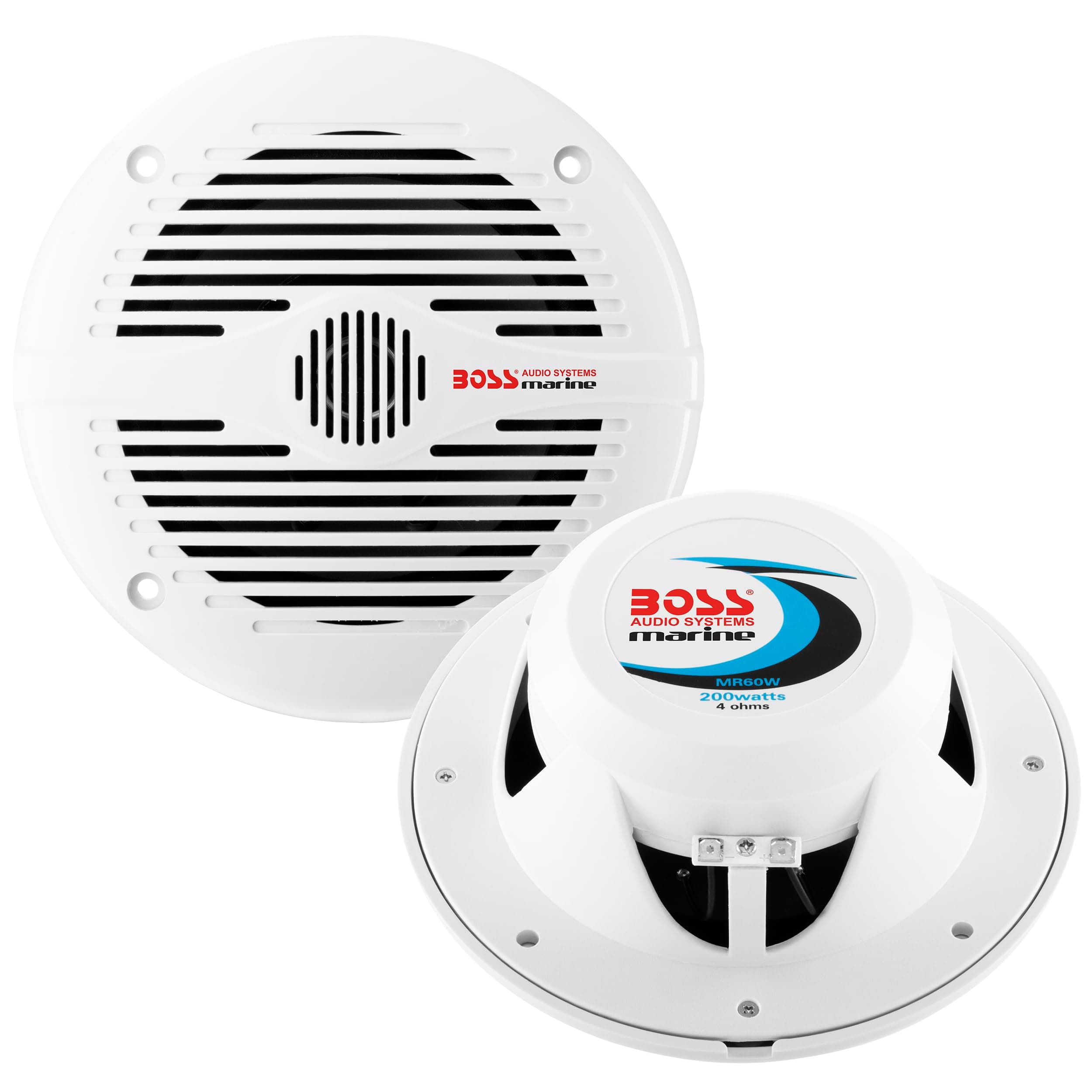 MR60W 6.5 inch Marine Boat Stereo Speakers - 200 Watts (pair), 2 Way, Full Range, Tweeters, Coaxial, Weatherproof, Sold in Pairs