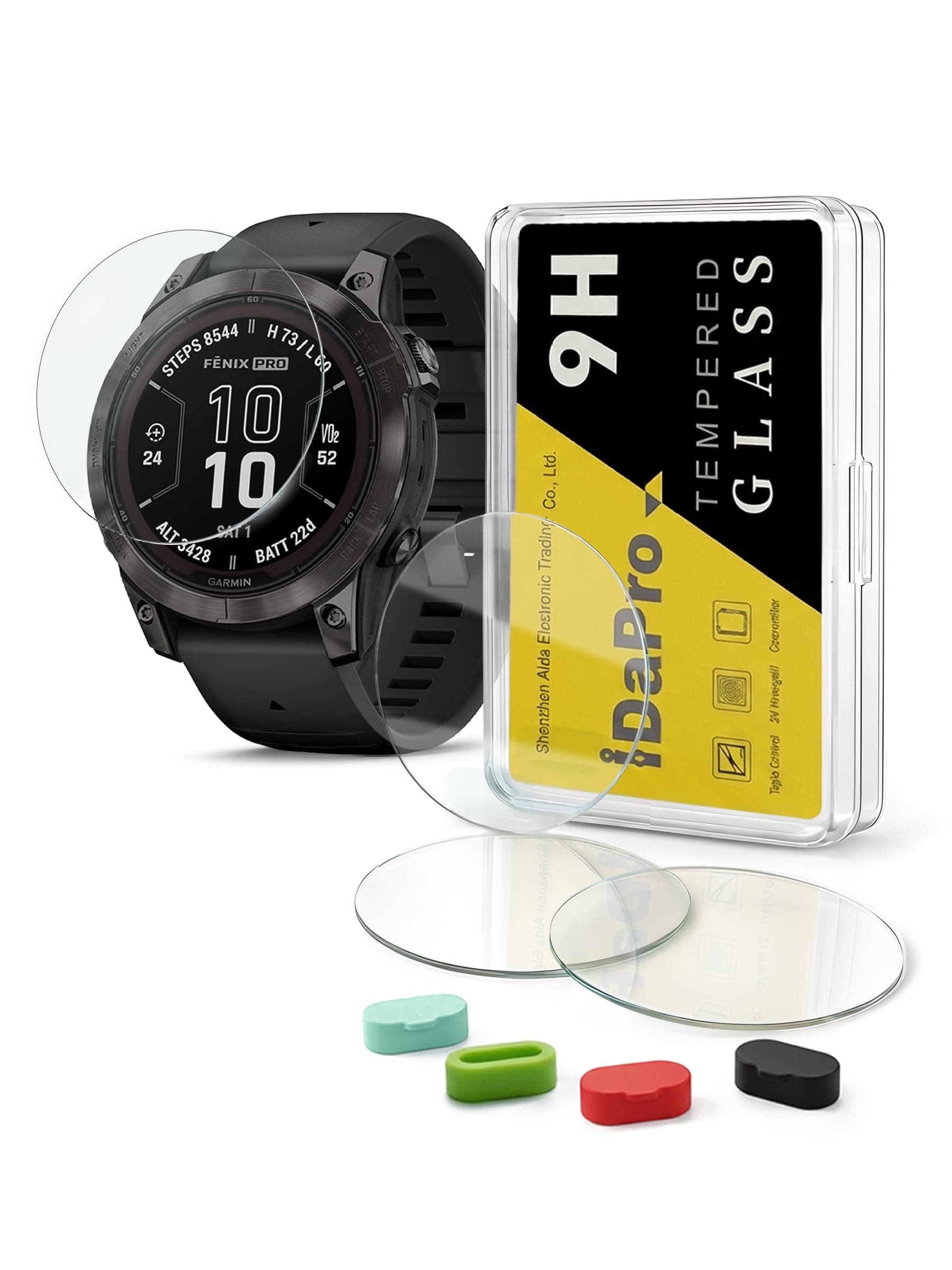 Screen Protector for Garmin Fenix 7X/7X Pro (Solar/Sapphire Solar) Tempered Glass [4Pcs]+Silicone Anti-dust Plugs[4Pcs],9H,Anti-Scrach,Anti-Bubble,Easy Installation