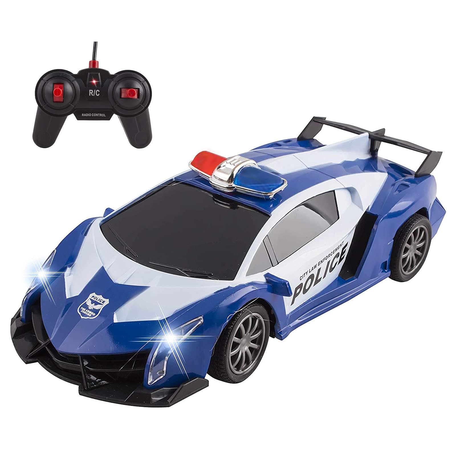 Vokodo Police RC Toy Super Exotic Large Remote Control Sports Car with Working Headlights and Police Lights (Blue)