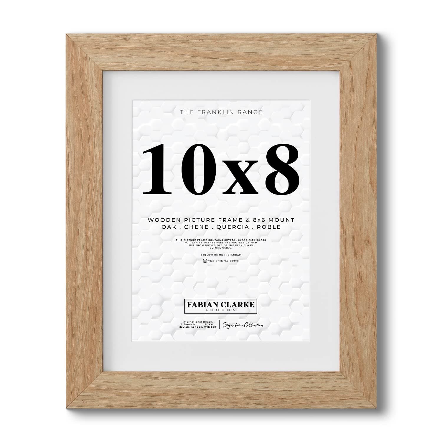 Fabian Clarke London® 10x8 Modern Oak Wooden Picture Photo Frame with White 8x6 Mount to Hang Portrait or Landscape