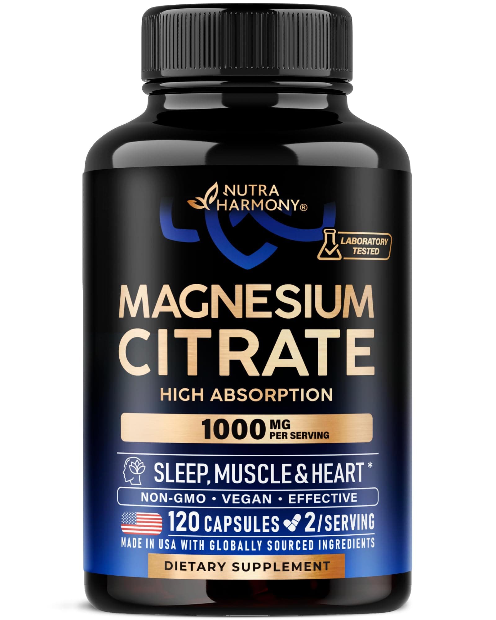 Magnesium Citrate Capsules 1000mg | High Absorption Supplement - Sleep, Muscle & Heart Support - Vegan | Non-GMO - Made in USA - As Powder | Pills | Tablets - 120 Capsules, 2 Month Supply