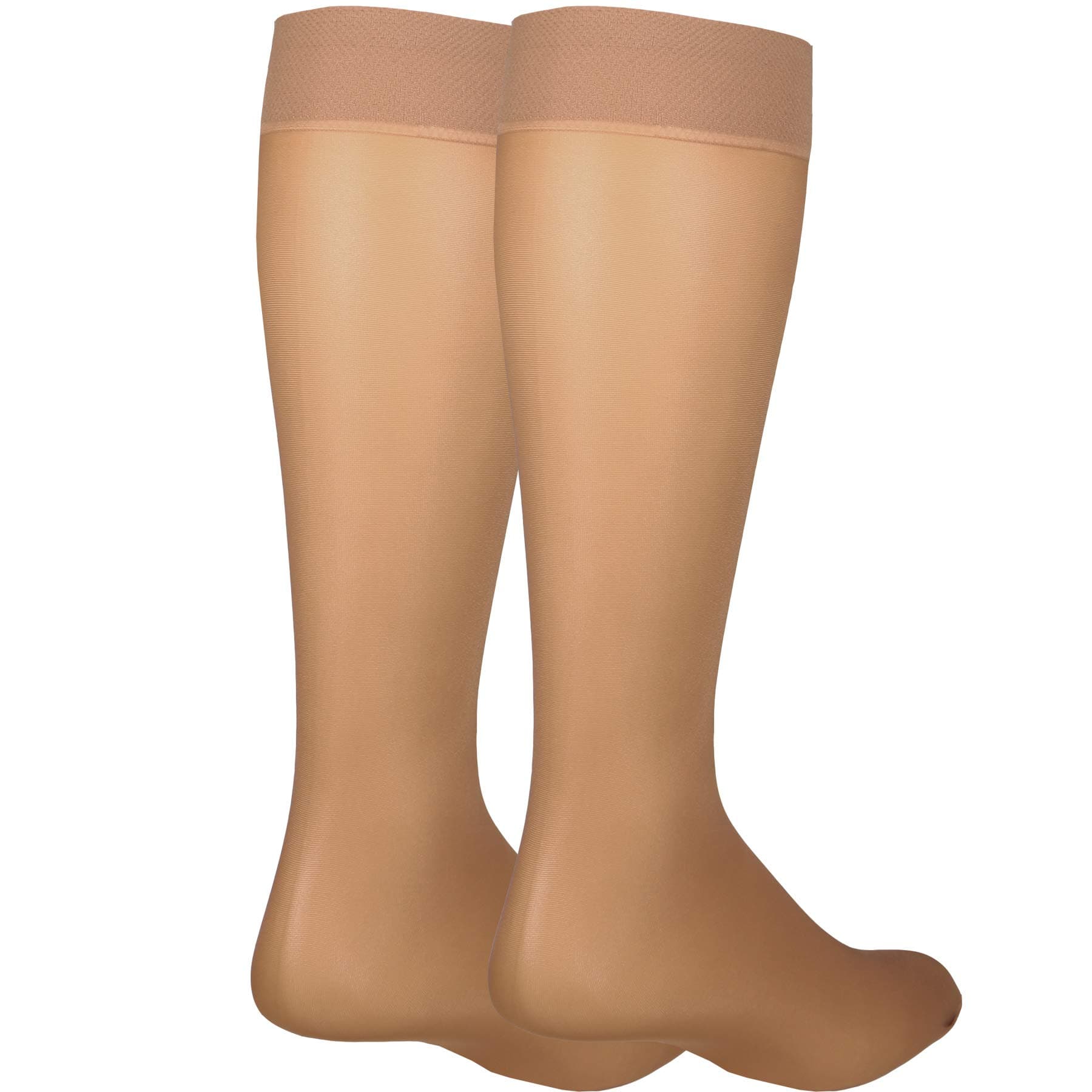 Sheer Compression Stockings for Women, 8-15 mmHg Support, Light Denier, Knee High, Closed Toe, Beige, Large