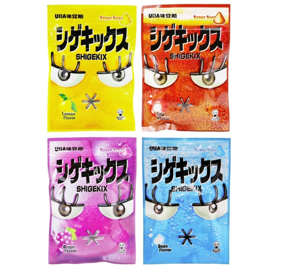 Japan UHA SHIGEKIX x4 favor, Super Sour Cola,Lemon,Soda,Grape GUMMY candy Fresh Japanese cone chews