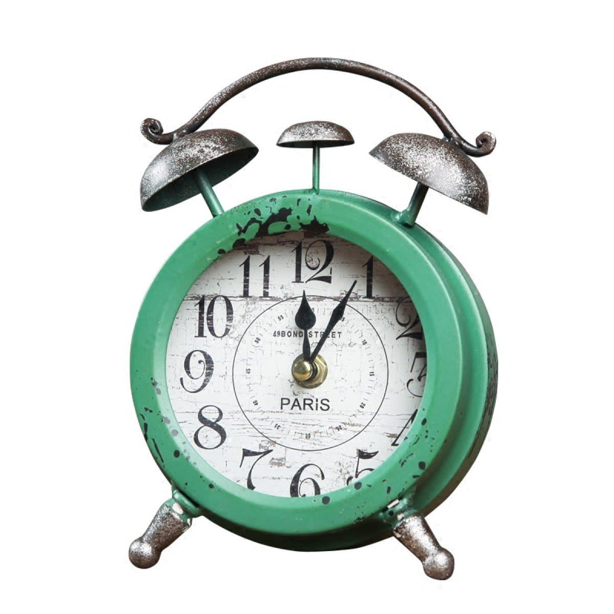 NAOZHO Small Alarm Clock Retro Ornament Style Old Iron Creative Personality Fashion Desktop Ornament Clock,Green