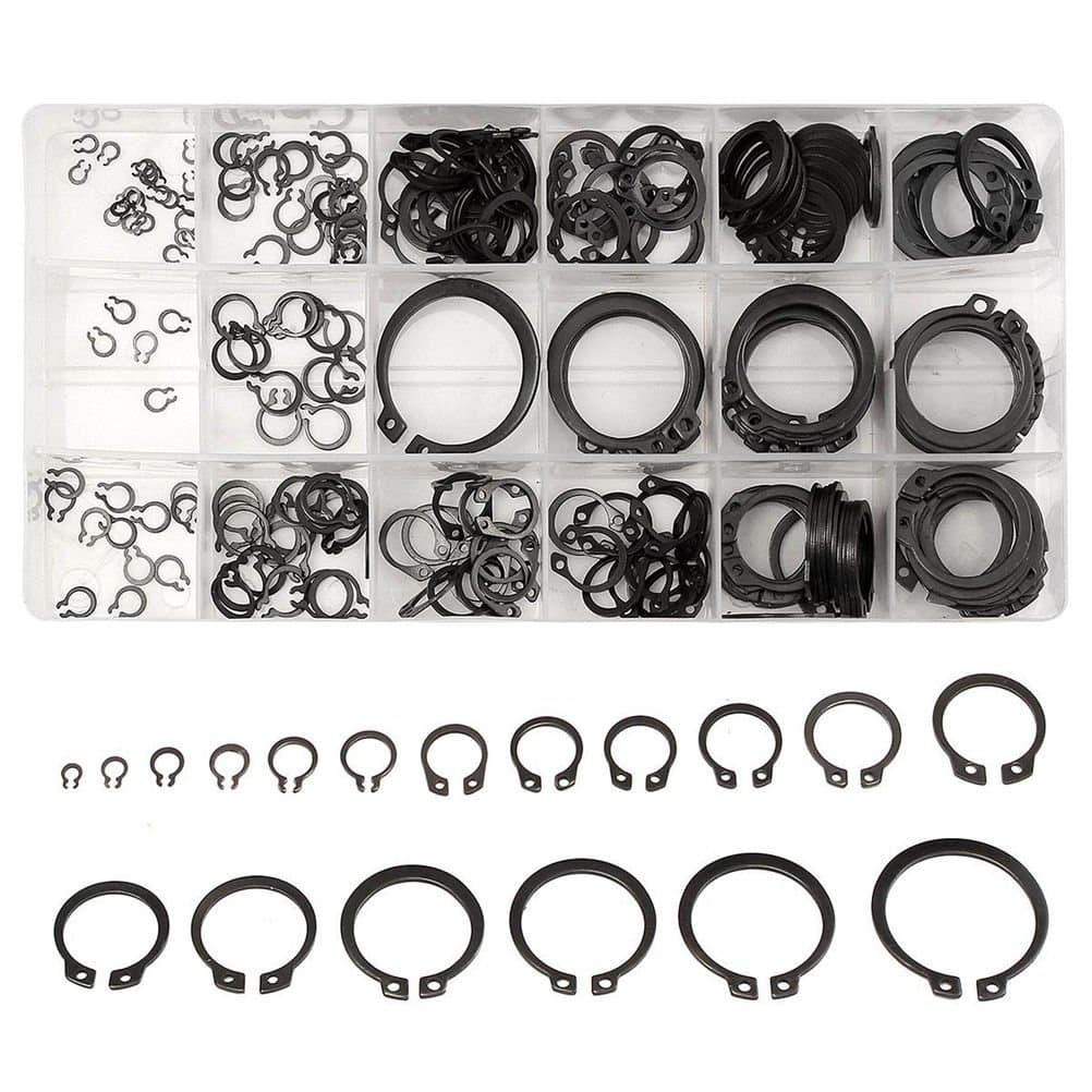 BaiFM 300 Pcs C-Clips Snap Ring Shop Assortment Black Washer Hardware Circlip Retaining Ring Set For Fasteners 18 Sizes (1/8" - 1-1/4")