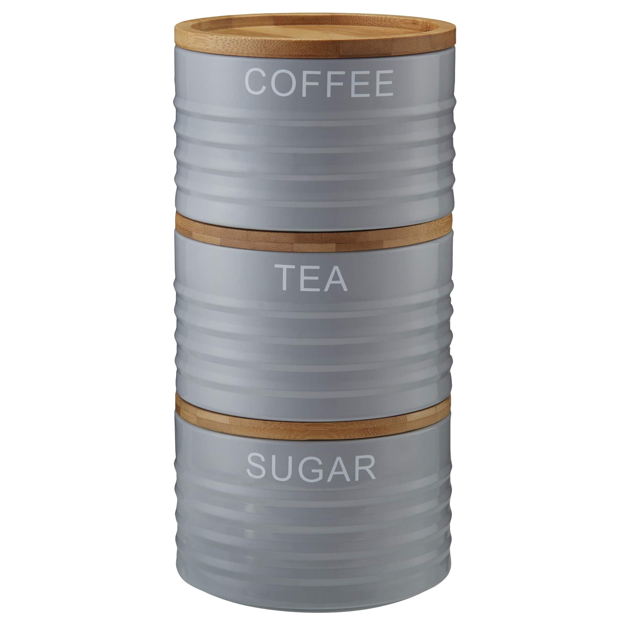 Cooks Professional Set of 3 Stacking Canisters Powder Coated Metal with Bamboo Lids 1 Litre Capacity for Tea, Coffee & Sugar