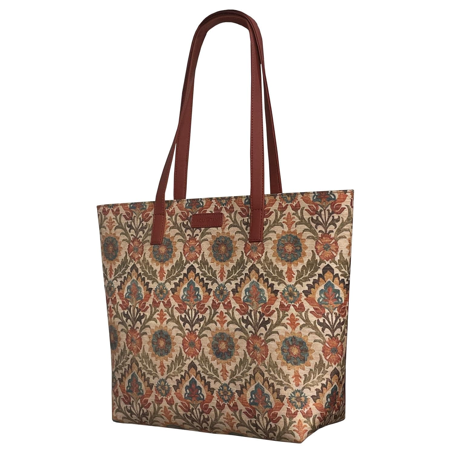 Spacious Dark Red Floral Canvas Block Tote Bag for Women with 2 Pockets Ideal Large Shoulder Tote Bag and Handbag for Work, College, and Office Use