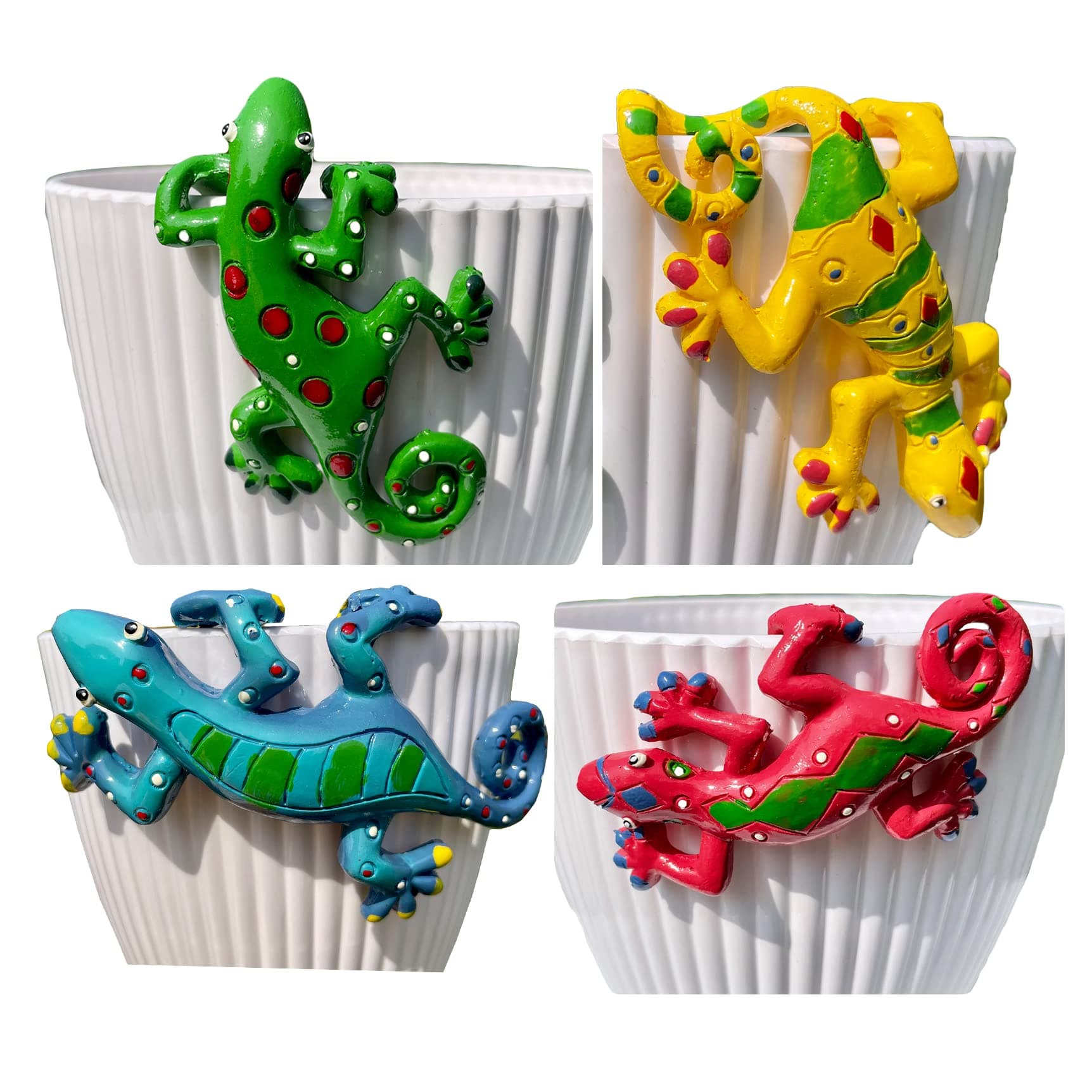 JARPSIRY4Pcs Resin Climbing Gecko Flower Pot and Vase Hugger Planter Edge Hanger Decorations Miniature Fairy Garden and Terrarium Fairy Ornaments