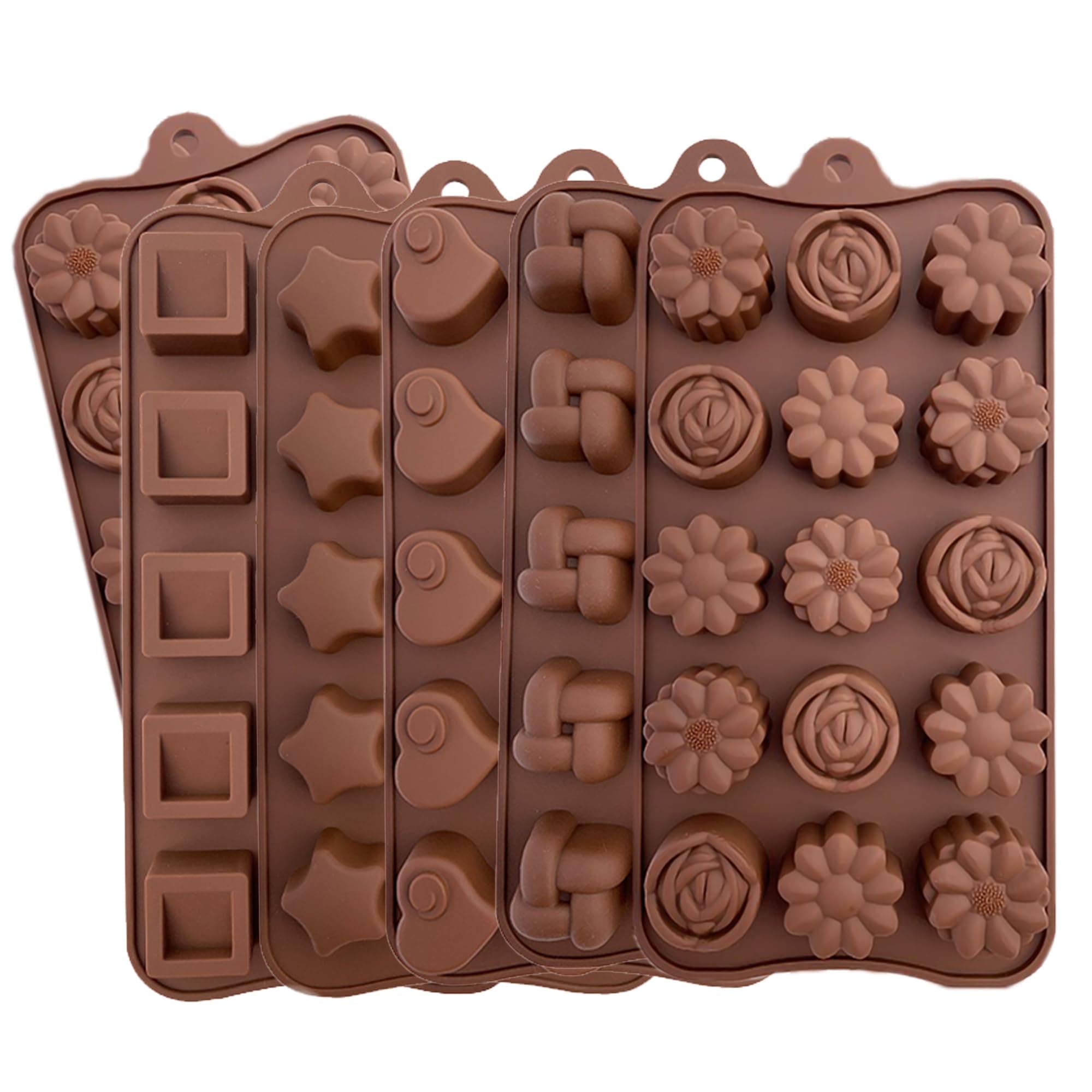 6 Pcs Cute Silicone Molds - Fancy Shapes Small Chocolate Molds - Non-Stick, Easy to Use & Clean Candy Molds - Mini Chocolate Molds Silicone Trays for Cake Decorating - Flowers, Emojis, Hearts, Stars