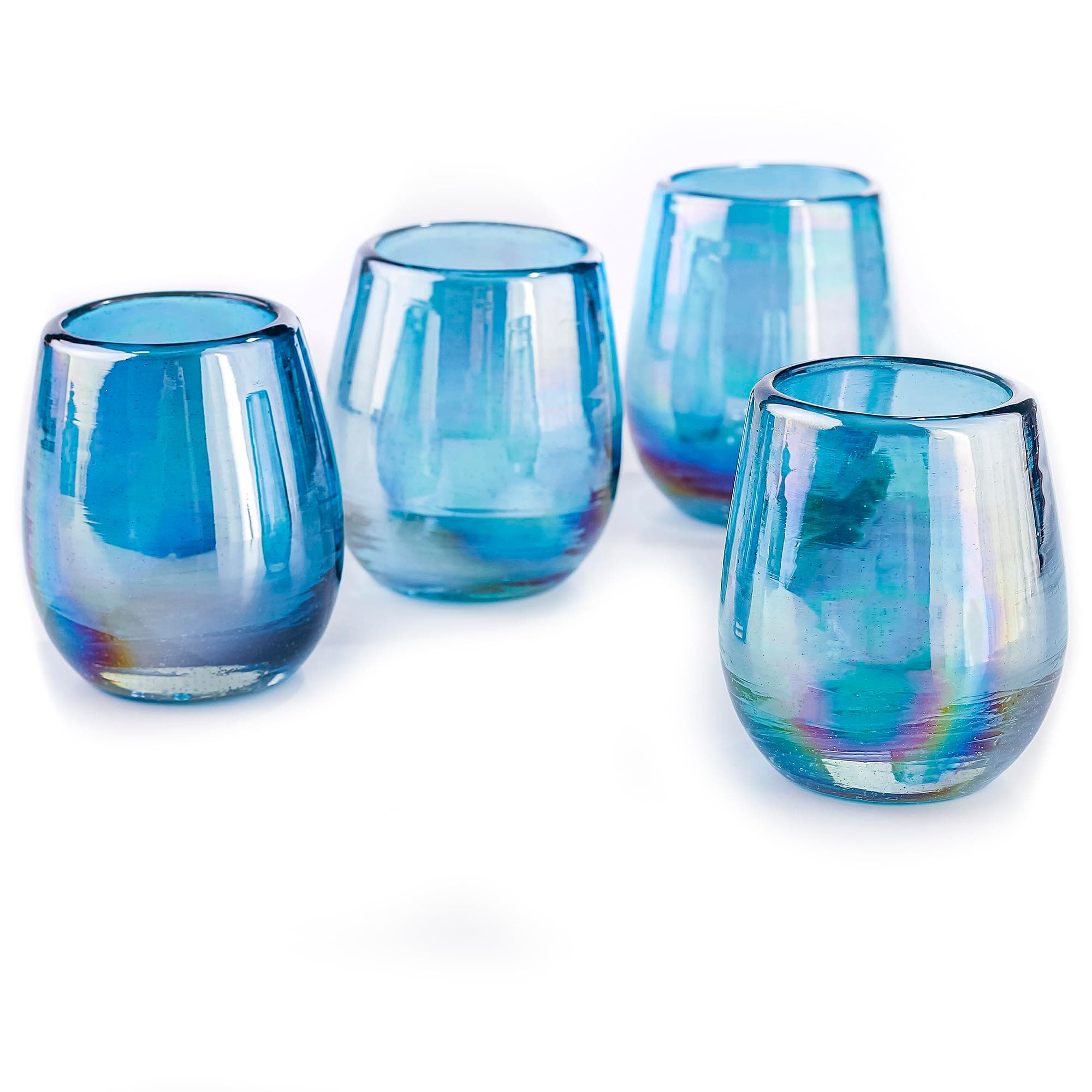 Authentic Mexican Tequila Shot Glasses - Tequila Set of shot glasses - 4 pcs - 2 Oz - Mexican Hand Blown Shot Glass (Barrel Aqua)