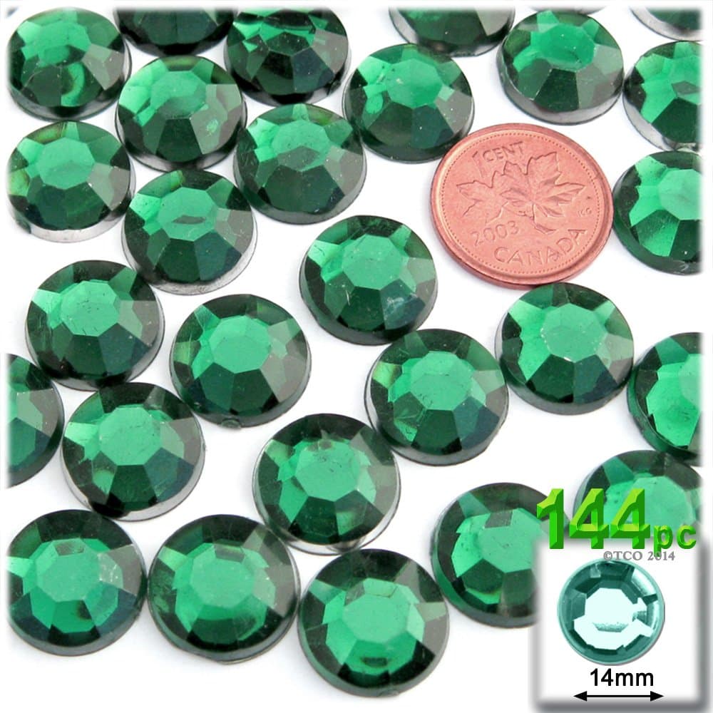 144pc Rhinestones Round 14mm - Flatback Emerald Green EGR