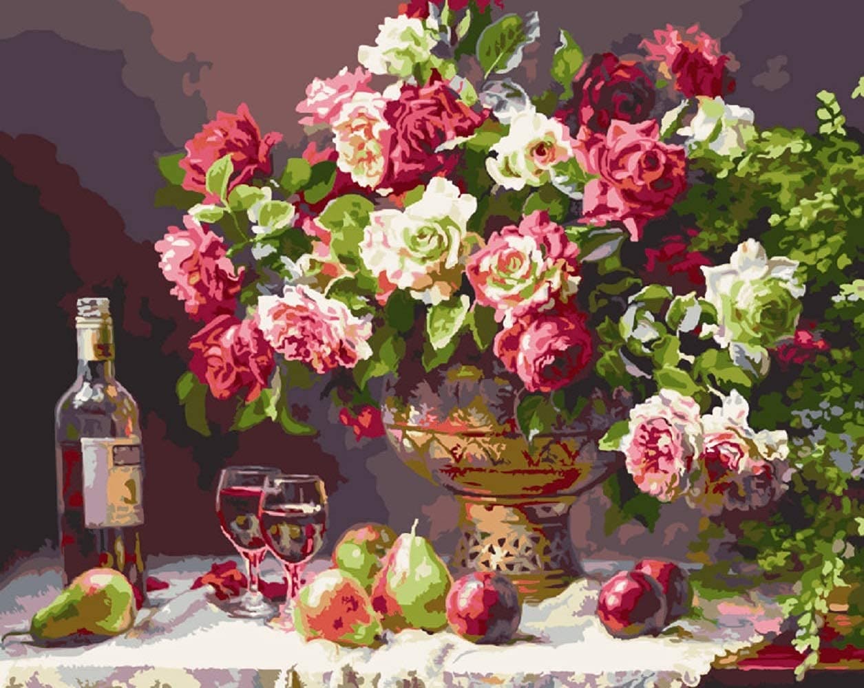 KASTWAVE DIY Paint by Numbers Rose & Tulip Set - Acrylic Painting Kit for Adults & Kids - Home Wall Decoration