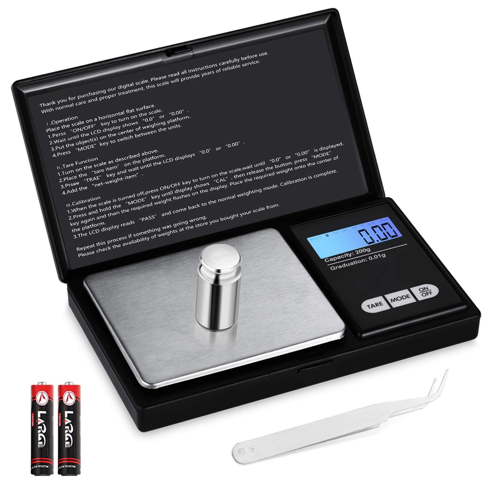 [Upgraded] KeeKit Digital Mini Scale, 200g 0.01g Pocket Scale with 7 Units, Portable Travel Scale with 100g Calibration Weight, Tare & LCD Backlit Display for Food, Jewelry(Battery Included)