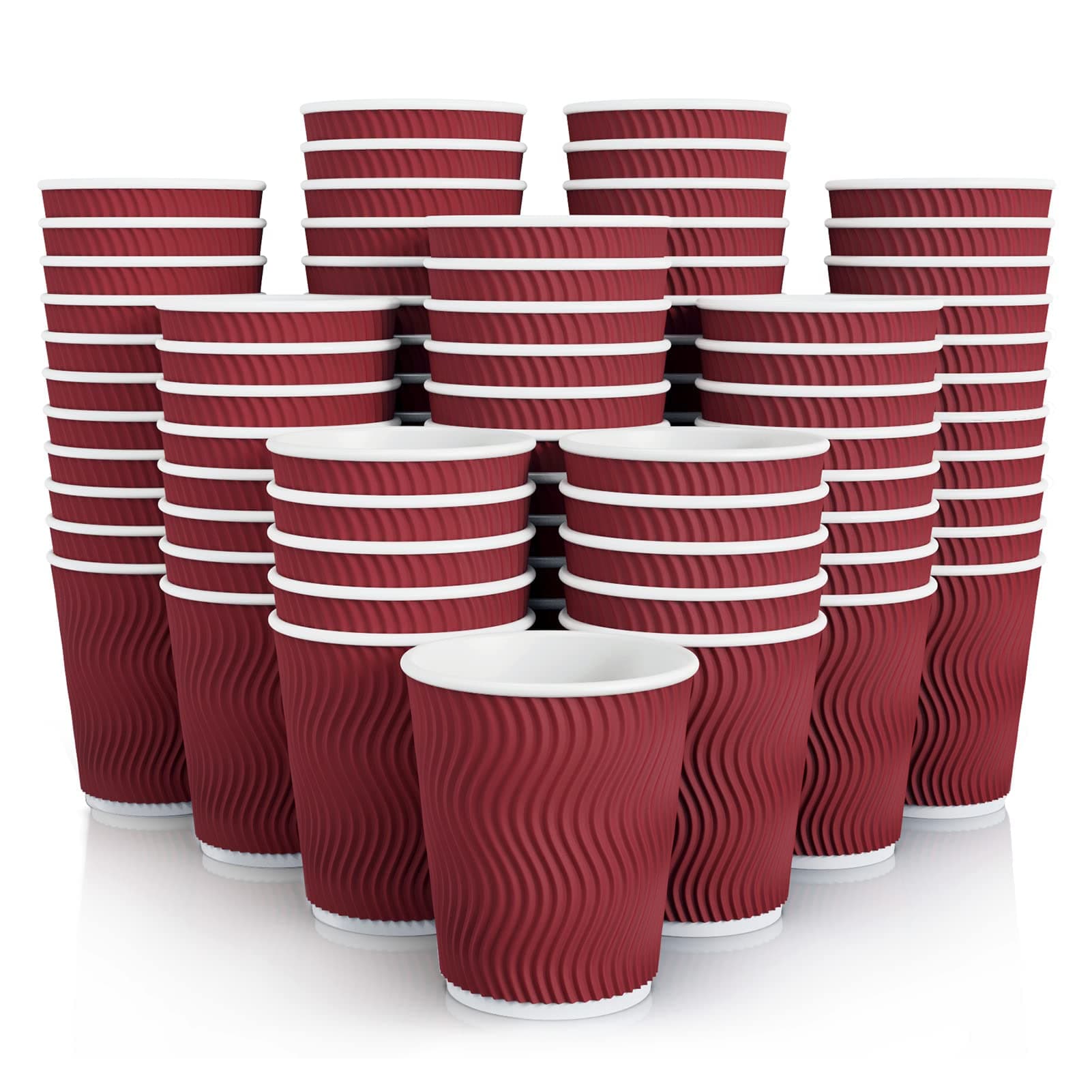 JollyPack 120 Pack Paper Coffee Cups, 8 oz Disposable Coffee Cups, Red Hot Beverage Cups with Insulated Ripple Wall, Paper Ripple Cups for Christmas, Party and Daily life