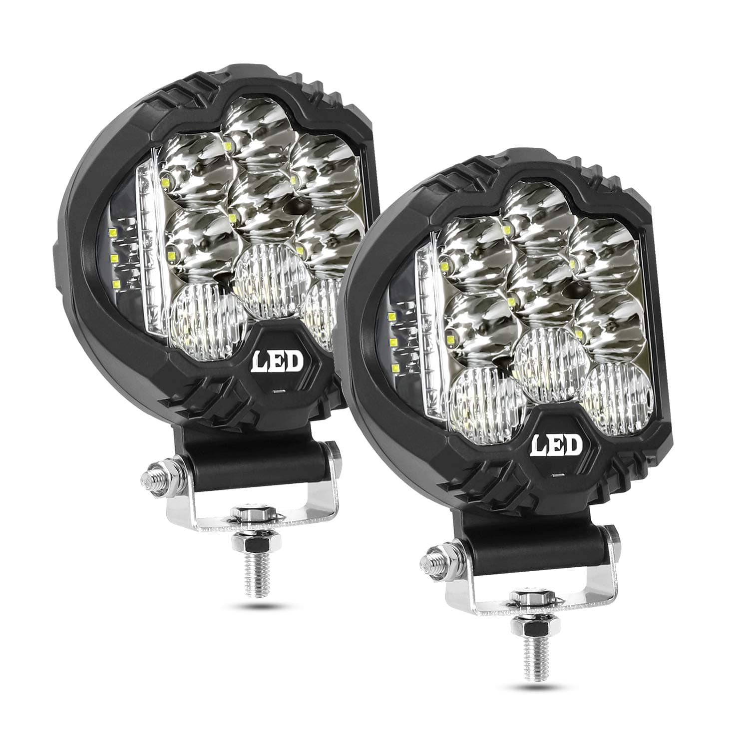 Side Shooter LED Pods, AAIWA 2pcs 5" 180W LED Light Bar Round LED Work Light 18000LM Super Bright Off Road Lights for Truck SUV Boat 4x4 Jeep Bumper, 2 Years Warranty