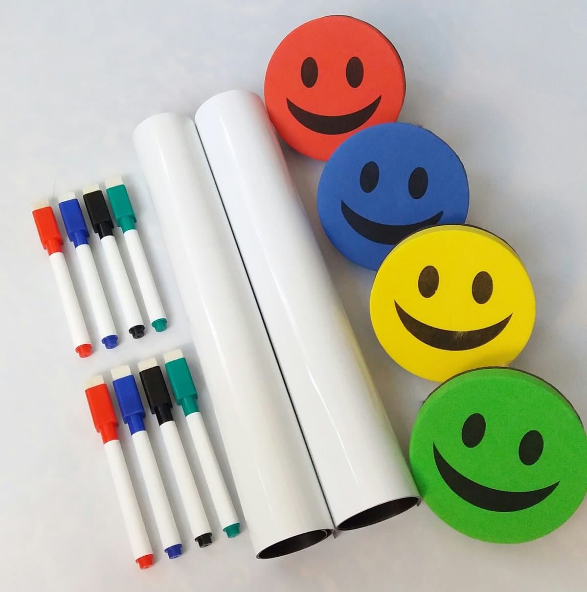 KIBOO 2 Pack Magnetic Dry Erase 11"x17" Whiteboard Sheets + 4 Foam Felt Smile Erasers + 8 Color Markers, Stays White, Ideal for Kitchen Fridge, School Student, Teachers, Home or Office