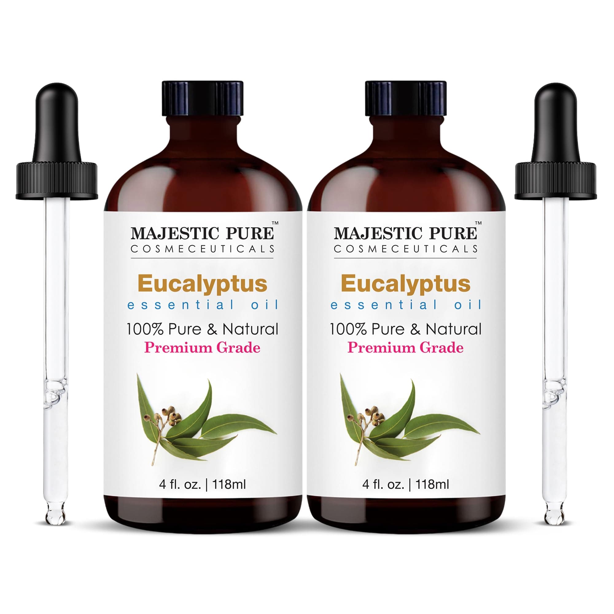 Essential Oil with Glass Dropper - 100% Pure and Natural - Essential Oils for Diffuser, Aromatherapy, Soap and Candle Making, Eucalyptus Essential Oil, Eucalyptus Oil, 4 Fl Oz Pack of 2