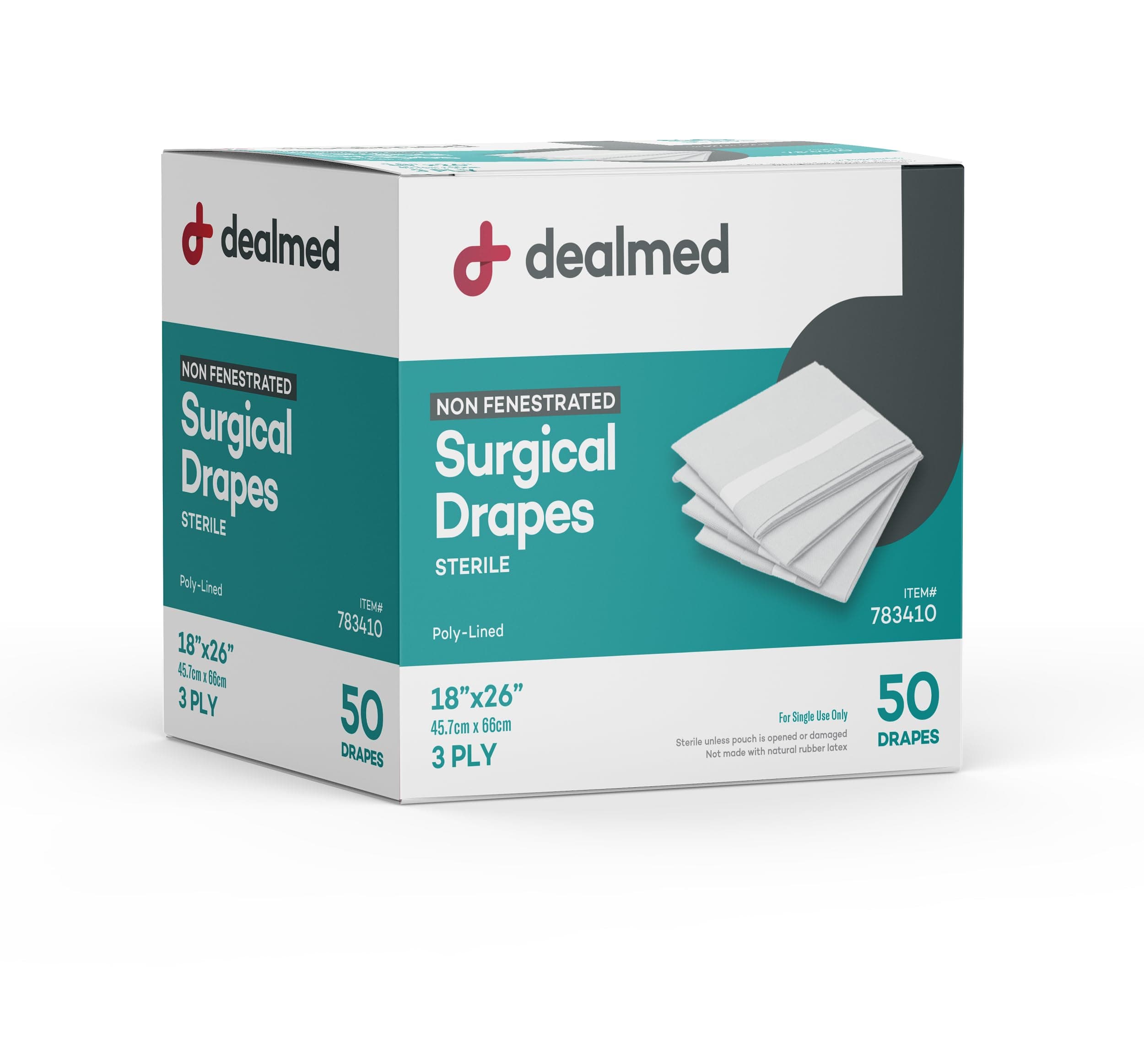 Dealmed Non-Fenestrated Sheets – 50 Count 3-Ply Poly-Lined Drape Sheets, White Material, Perfect for Hospitals, Medical Facilities, and Physicians’ Offices, 18" x 26"