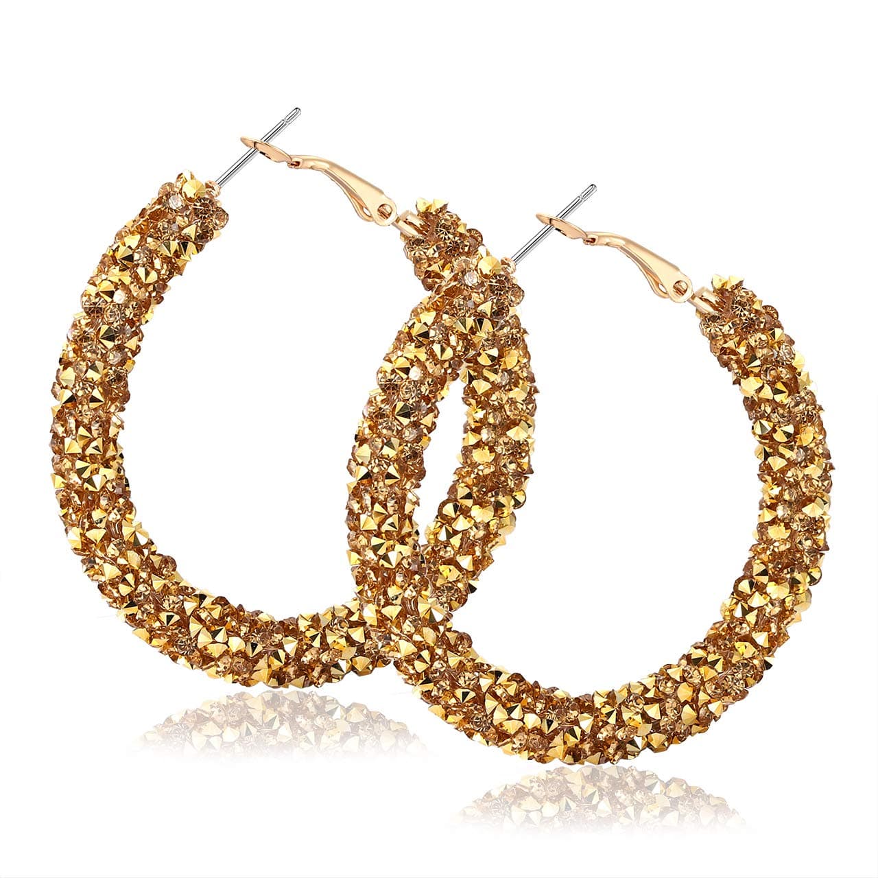 Glitter Hoop Earrings Bohemian Sparkle Resin Rhinestone Wrapped Hoop Dangle Earrings for Women