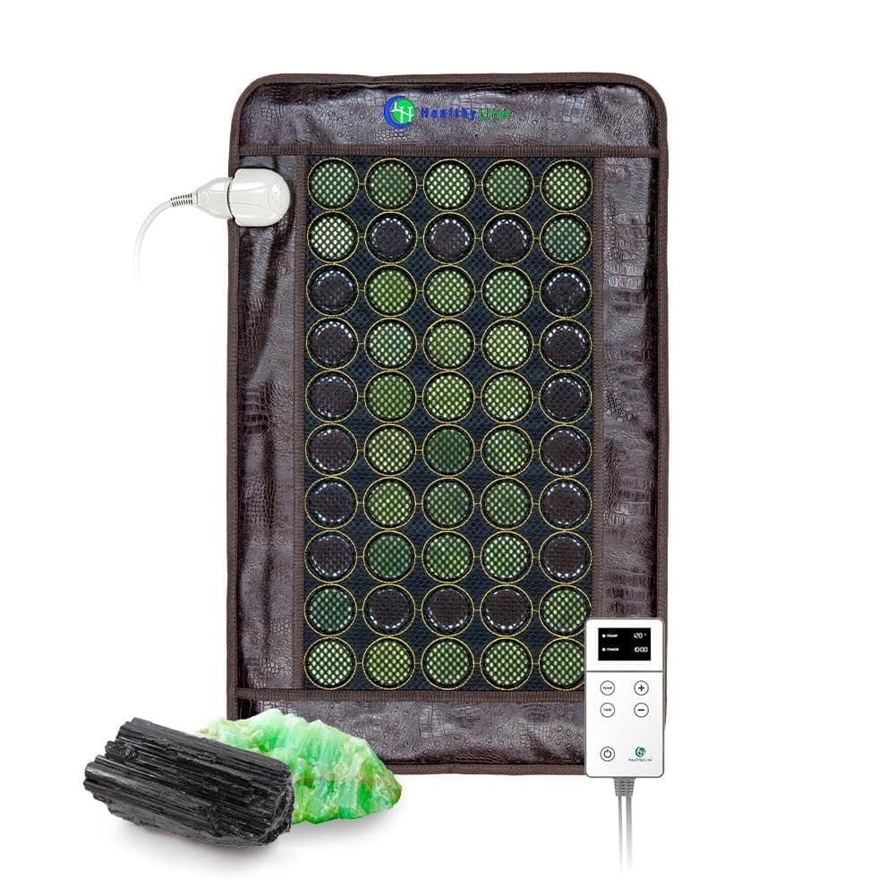 HealthyLine Far Infrared Light Electric Heating Pad for Pain Relief - 50 Pieces Natural Jade and Tourmaline Gemstones - Negative Ions, Flexible Mat - FSA or HSA Eligible