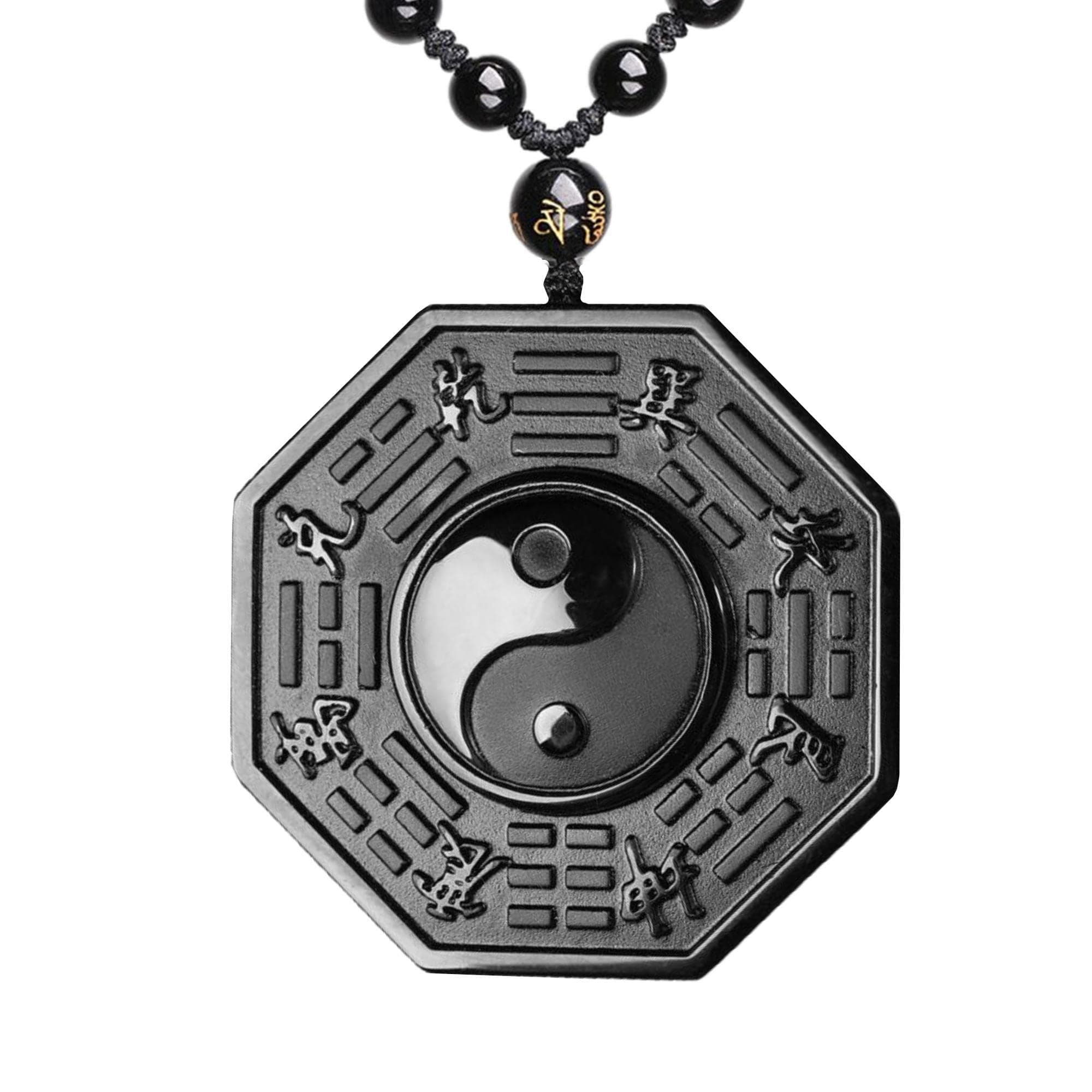 Black Obsidian Necklace Lucky Amulet Protection Pendant with Extended Bead Chain Healing Crystal Stone Talisman Necklaces Jewelry