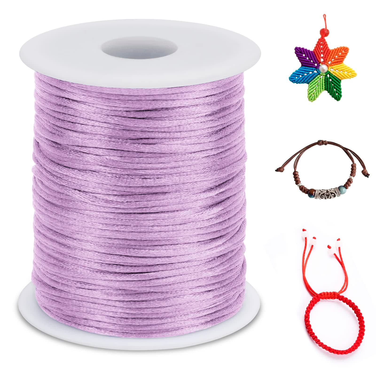 LEREATI Nylon Cord 1.5mm x 100m, Satin Cord Nylon String Macrame Cord, Coloured Beading Thread String for Making Bracelet, Necklace, Chinese Knot, Jewellery (Light Purple)