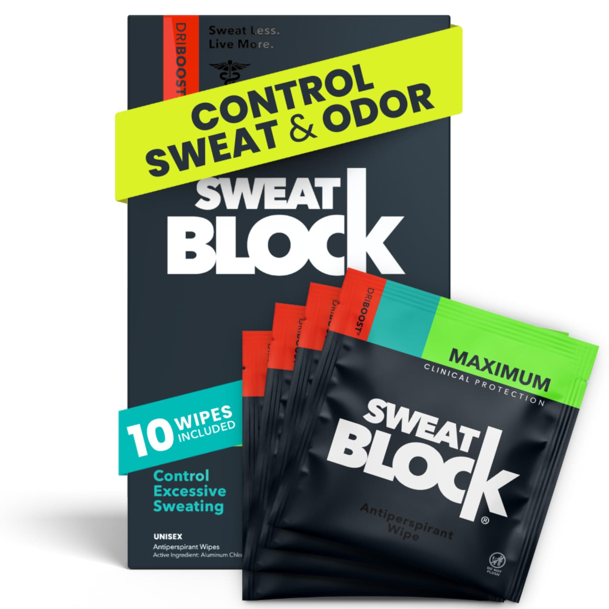 SweatBlock Antiperspirant - Clinical Strength - Reduce sweat up to 7-days per use (8 antiperspirant towelettes)per box