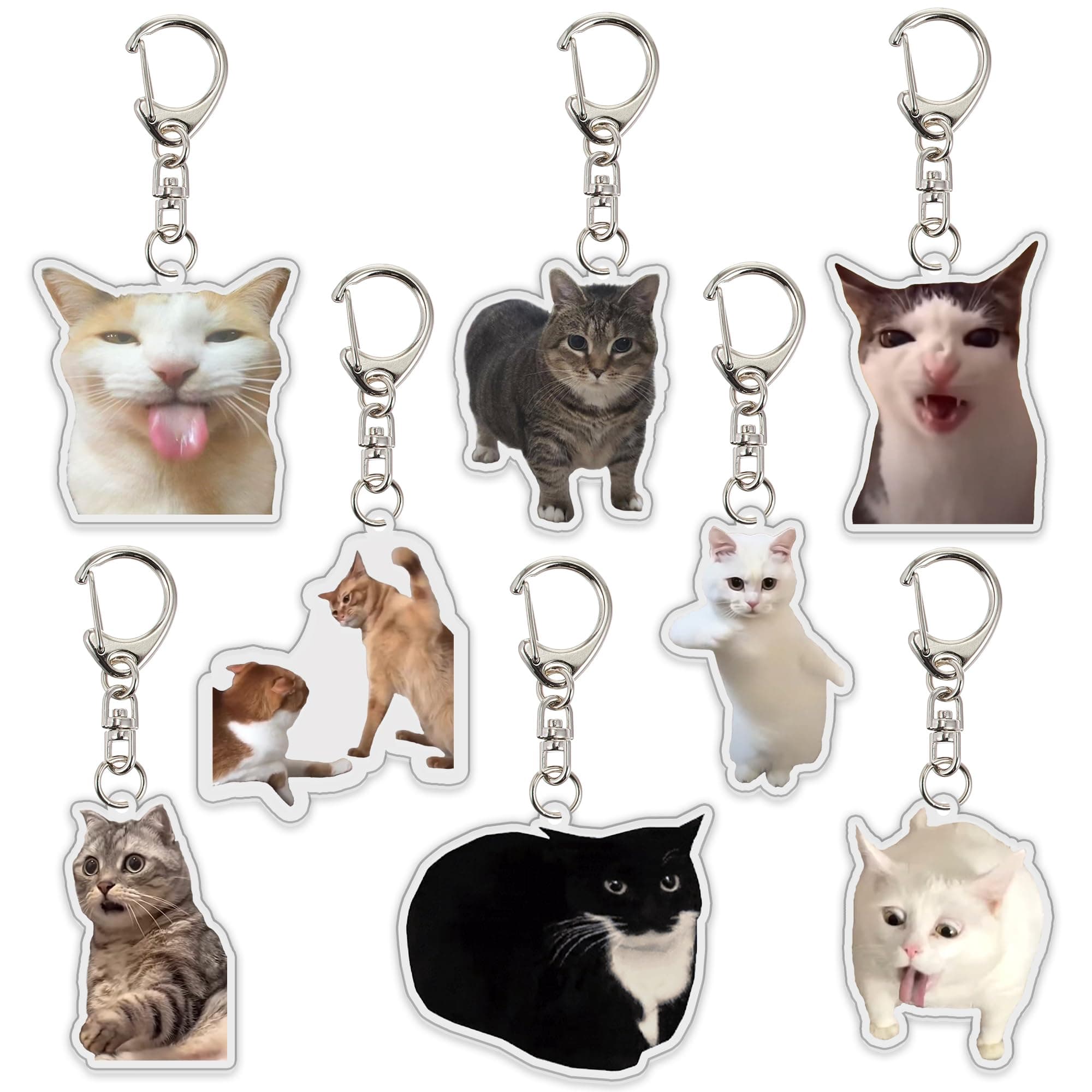 8Pcs Cat Keychain Cute Cat Meme Keychains Two Cats Talking Keyring Kawaii Charm Funny Keychain, Multi, One size