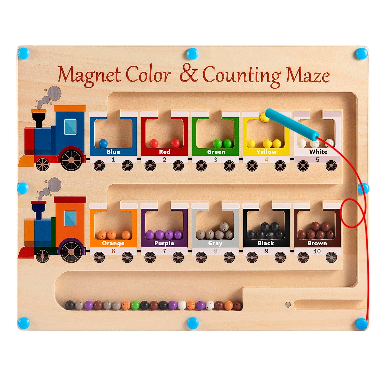 Magnetic Color and Number Maze Board Wooden Montessori Fine Motor Skills Toys for 3 4 Year Old Preschool Learning Activities Classroom Must Haves Sorting Travel Toys for Toddlers Boys Girls