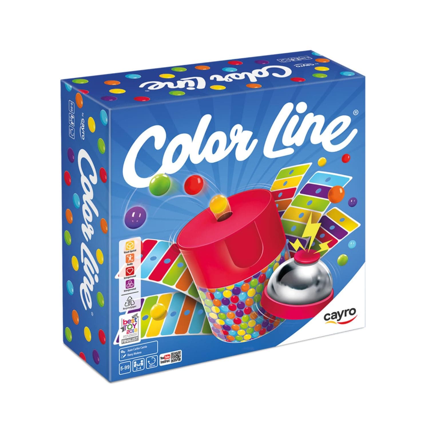 Cayro - Color Line - + 5 Years - Action and Speed - Learning and Fun Board Game - Children and Adults - with Bell and Ball Catcher - 2 to 4 Players