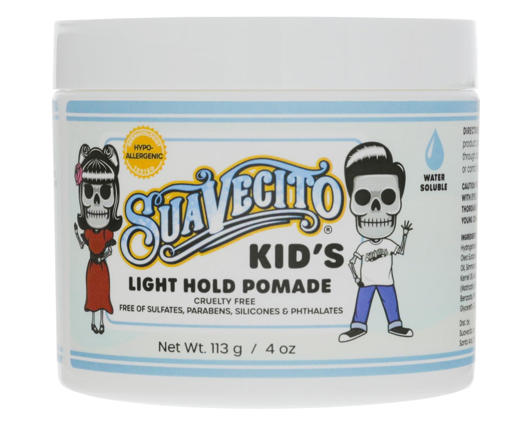 Suavecito Kid'S Pomade Calming Chamomile Aroma Light Hold 4 Oz. - Hair Gel without Dandruff on Water Base, Dermatologist Tested, Hypoallergenic Formula, Free from Sulphates, Parabens