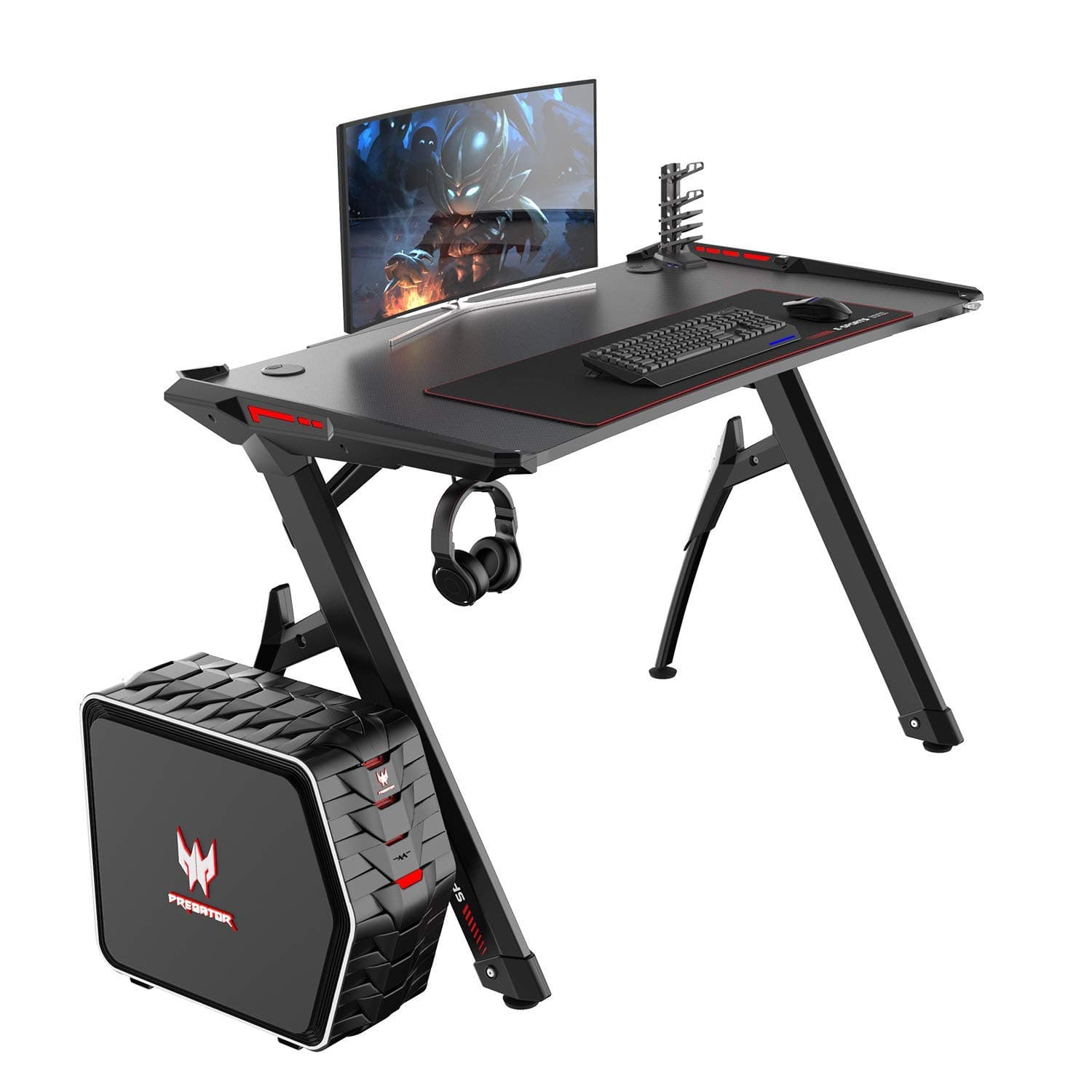 soges 120 * 60 Gaming Desk Computer Desk Computer Gamer Pro Tables with LED Lights Ergonomic PC Desk with large Mouse Pad,ST-R3-BK