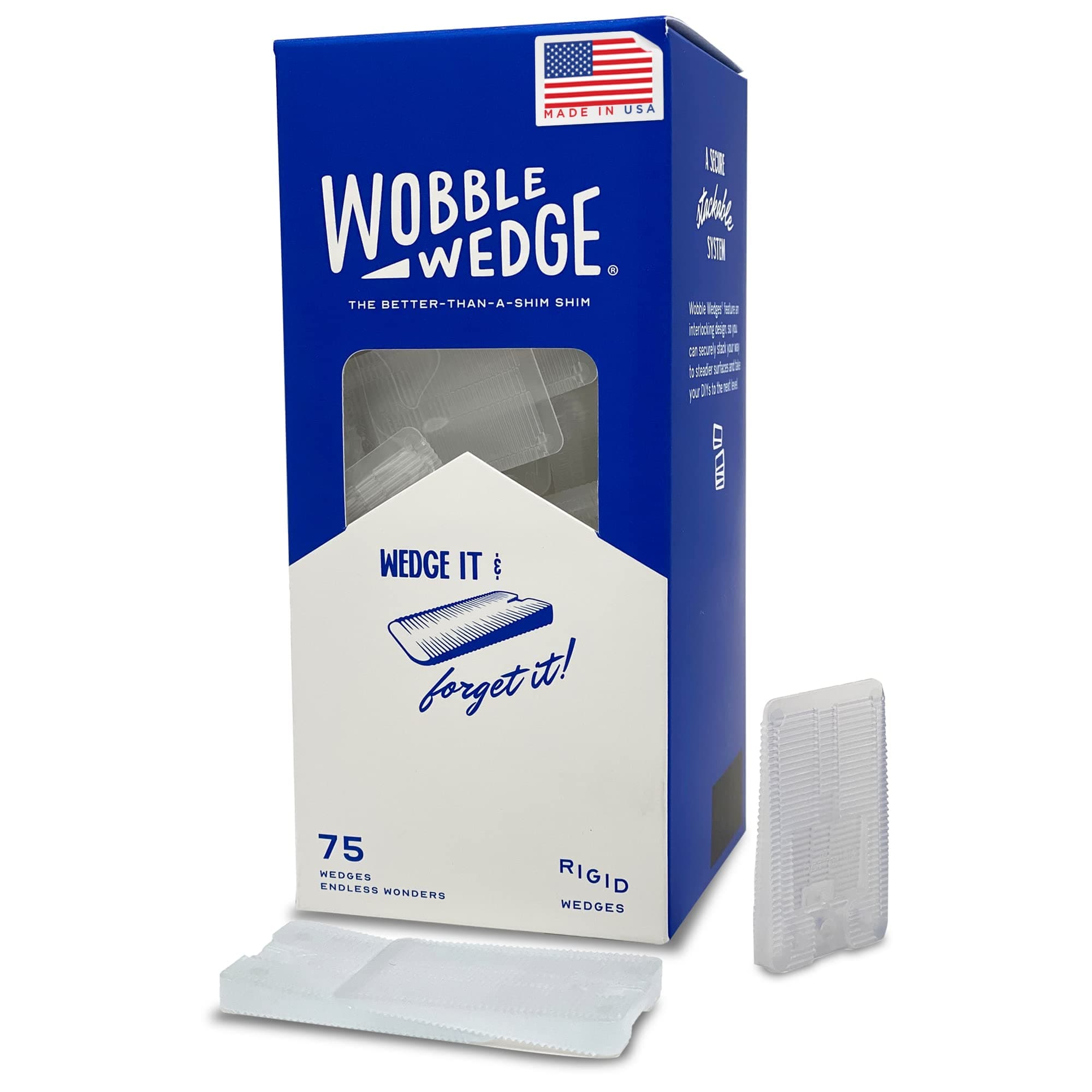 - Wobble Wedges Heavy Duty Leveling Shims – Made in the USA – The Original Rigid Plastic Shims for Leveling Furniture, Tables, Toilets, Appliances & Other Home Improvement Projects– Transparent, 75-pack