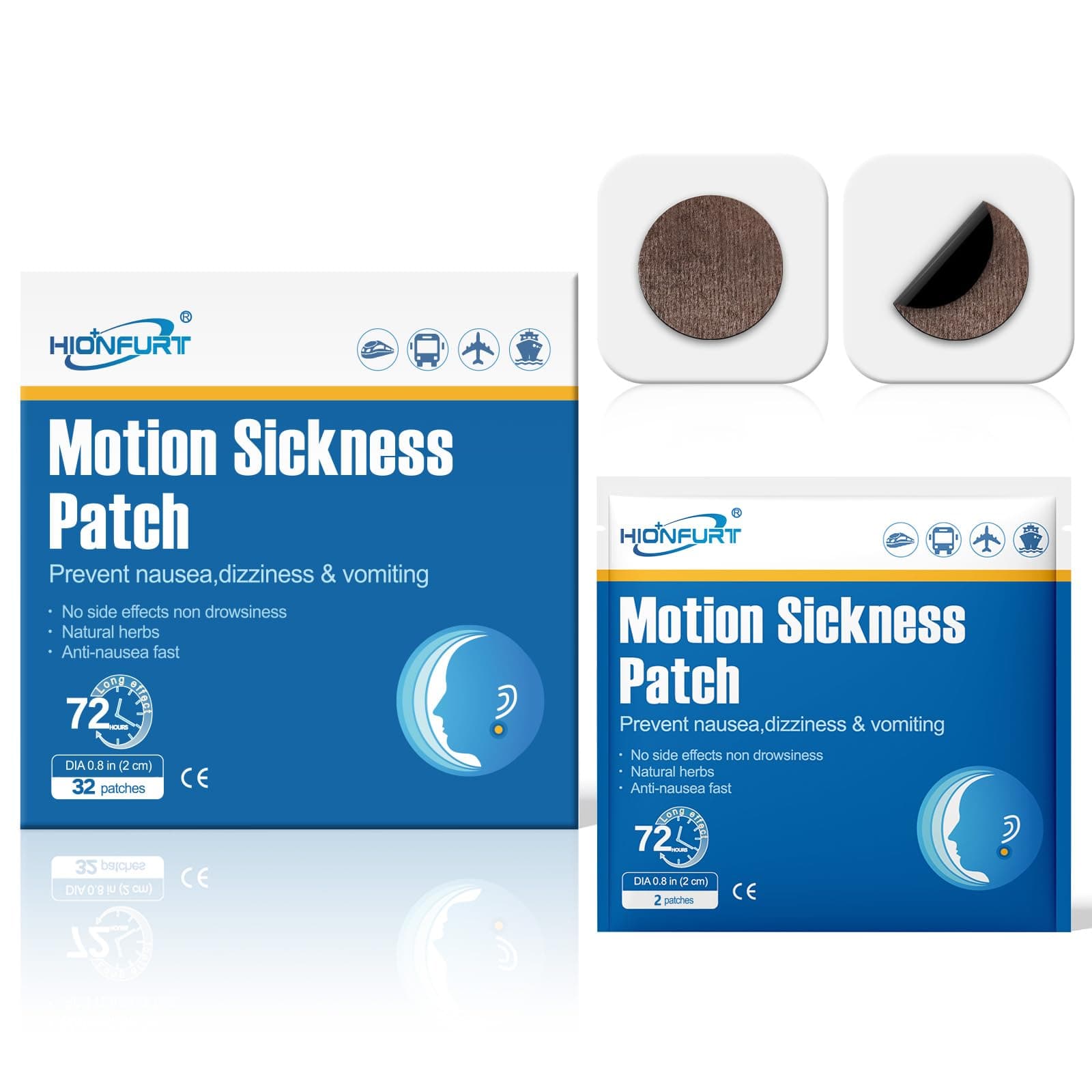 32ct Motion Sickness Patches – Sea Sickness Patches for Cruise, Car, Airplane, and Other Travel – Non-Drowsy, Effective, Lasts 72 Hours