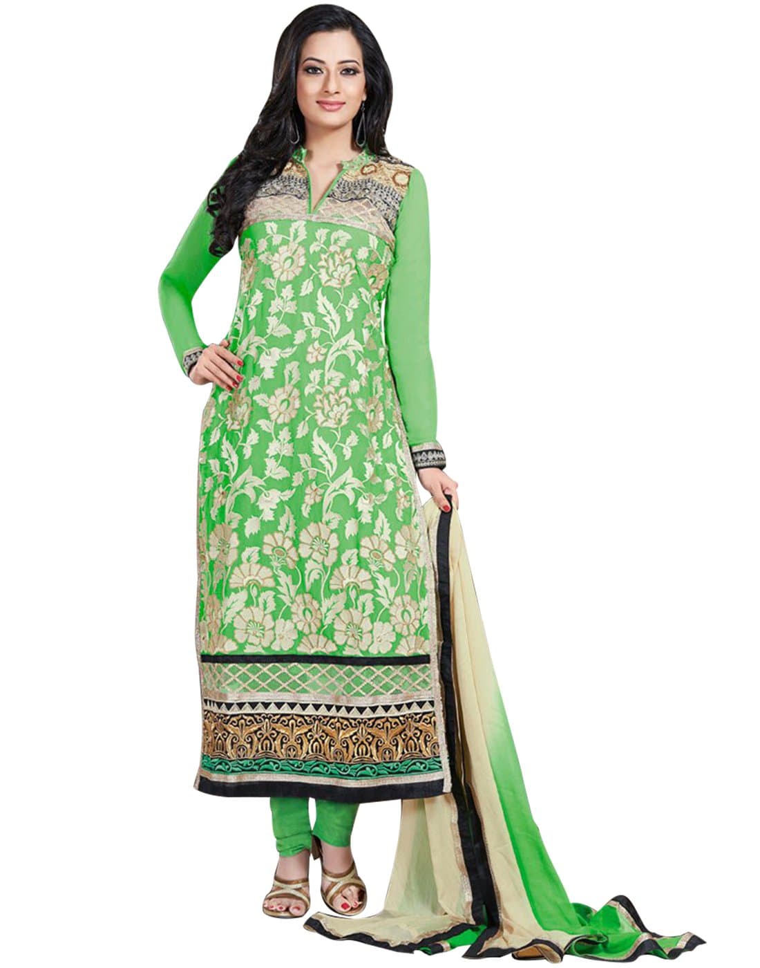 Cbazaar Elegant Green Georgette Churidar Suit