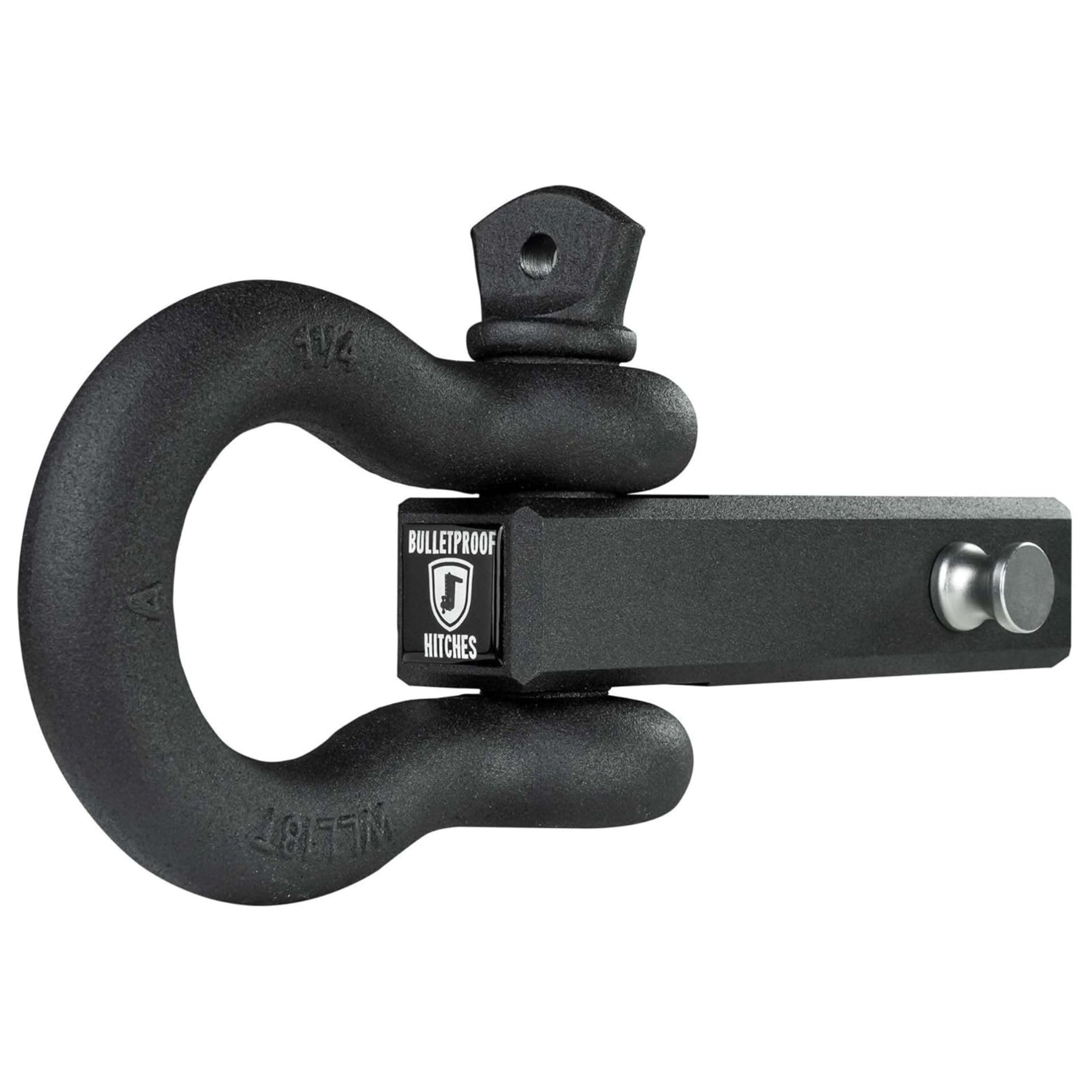 2.0" Shackle Hitch Receiver with 36,000 lb. Rating and D-Ring/Clevis - Tow Hitch Shackle for 2" Receivers - Extreme Duty, Solid Steel, Black Powder Coat
