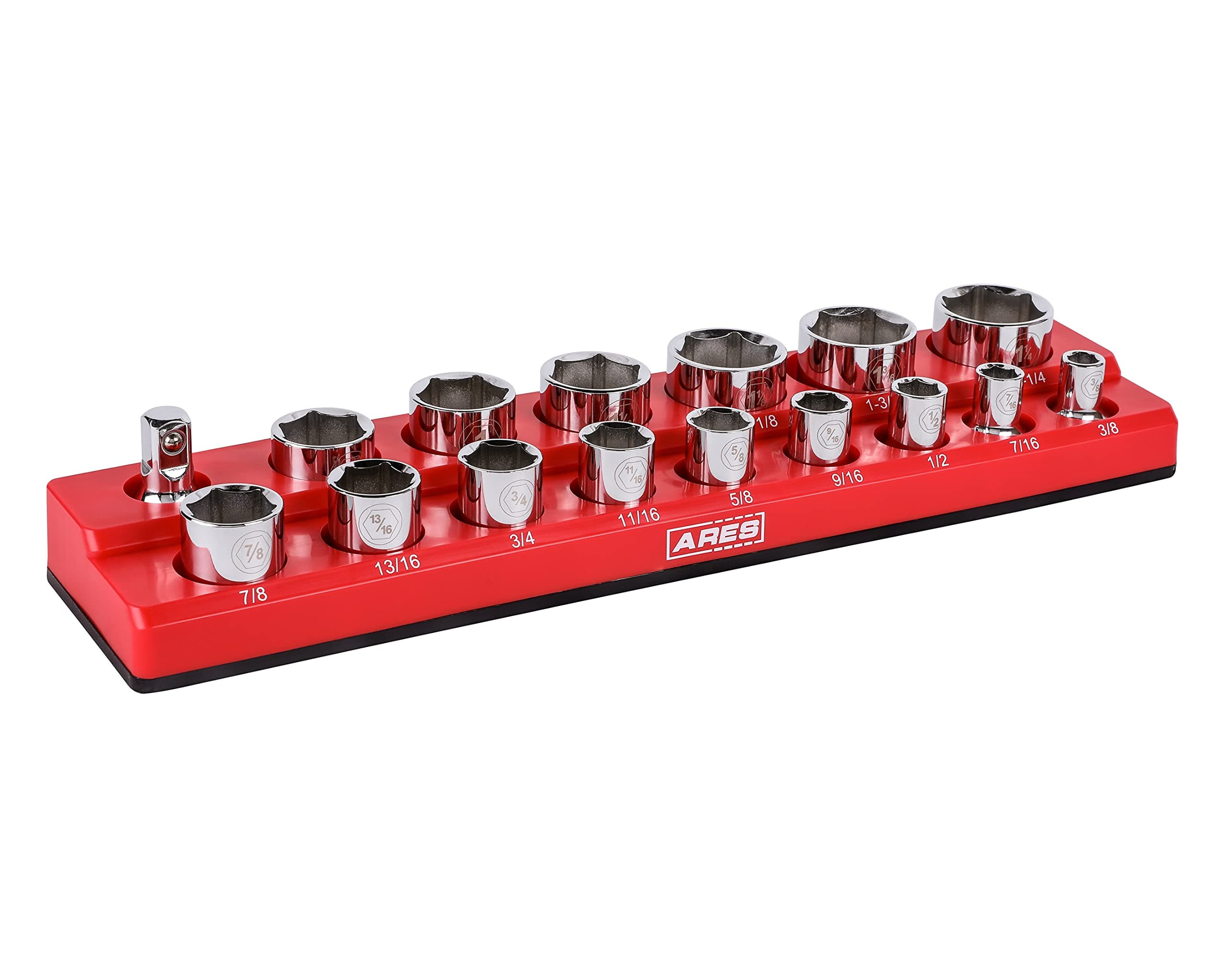 ARES 70236-16-Piece 1/2-Inch SAE Magnetic Socket Organizer - Holds 15 Sockets and 1 Socket Adapter - Keeps Your Tool Box Organized