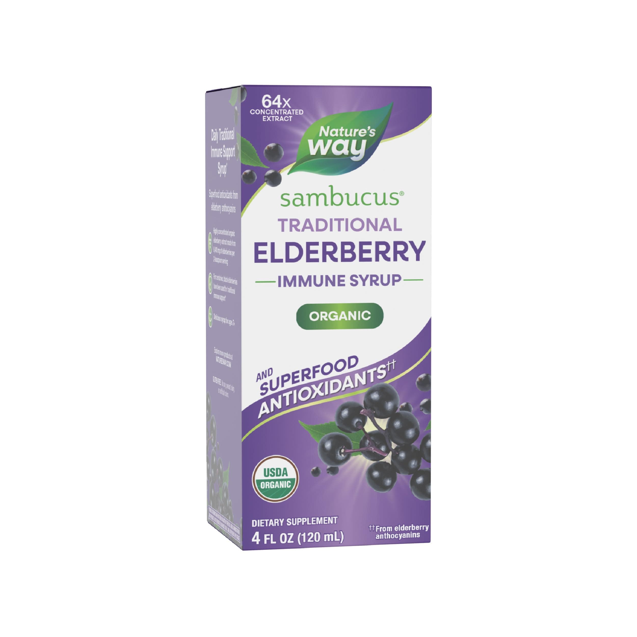 Nature's Way Sambucus, Organic Standardized Elderberry Syrup, 4 Fl. Oz, 4 Fluid Ounce